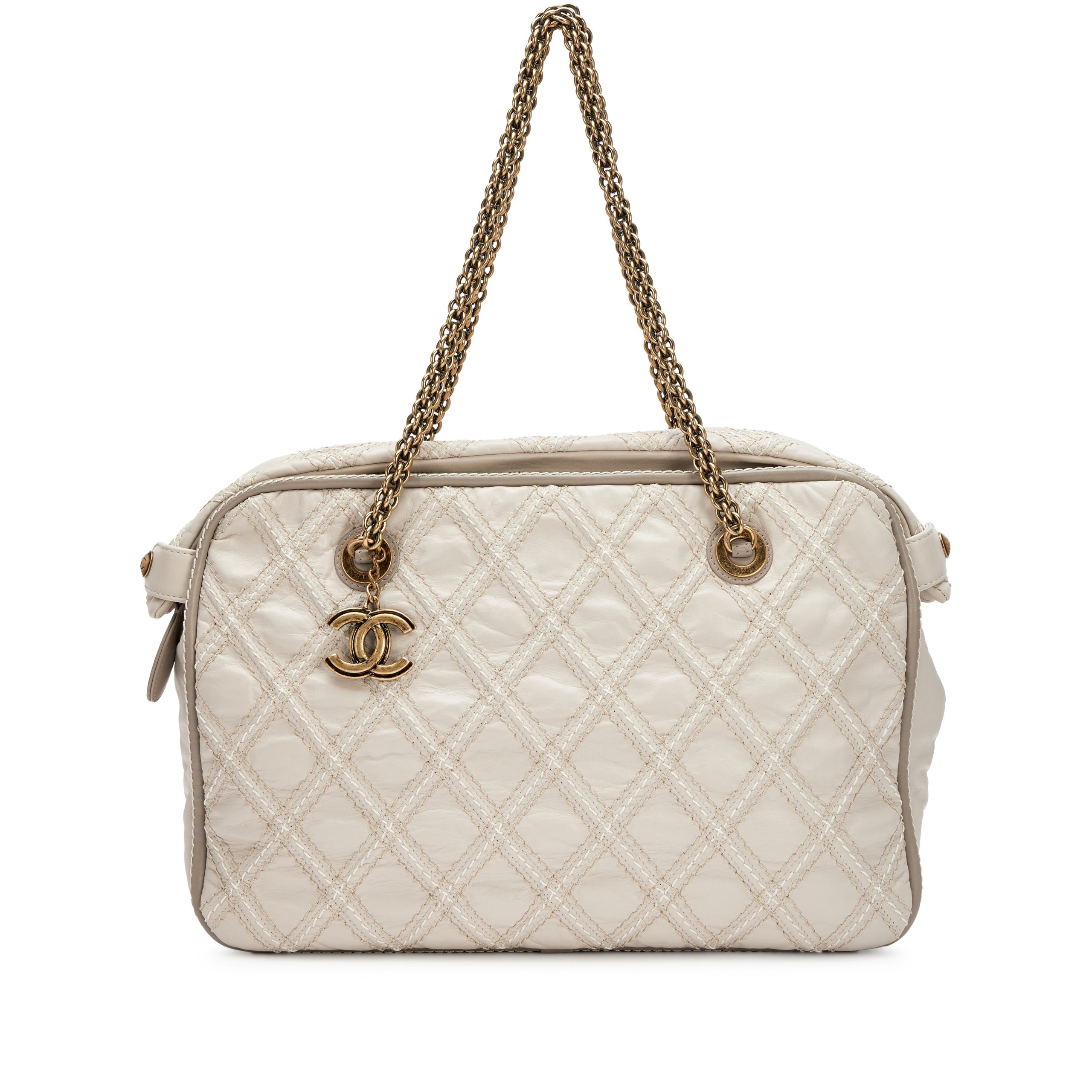 Beige Quilted Calfskin TripTych Tote Aged Gold Hardware, 2010-2011