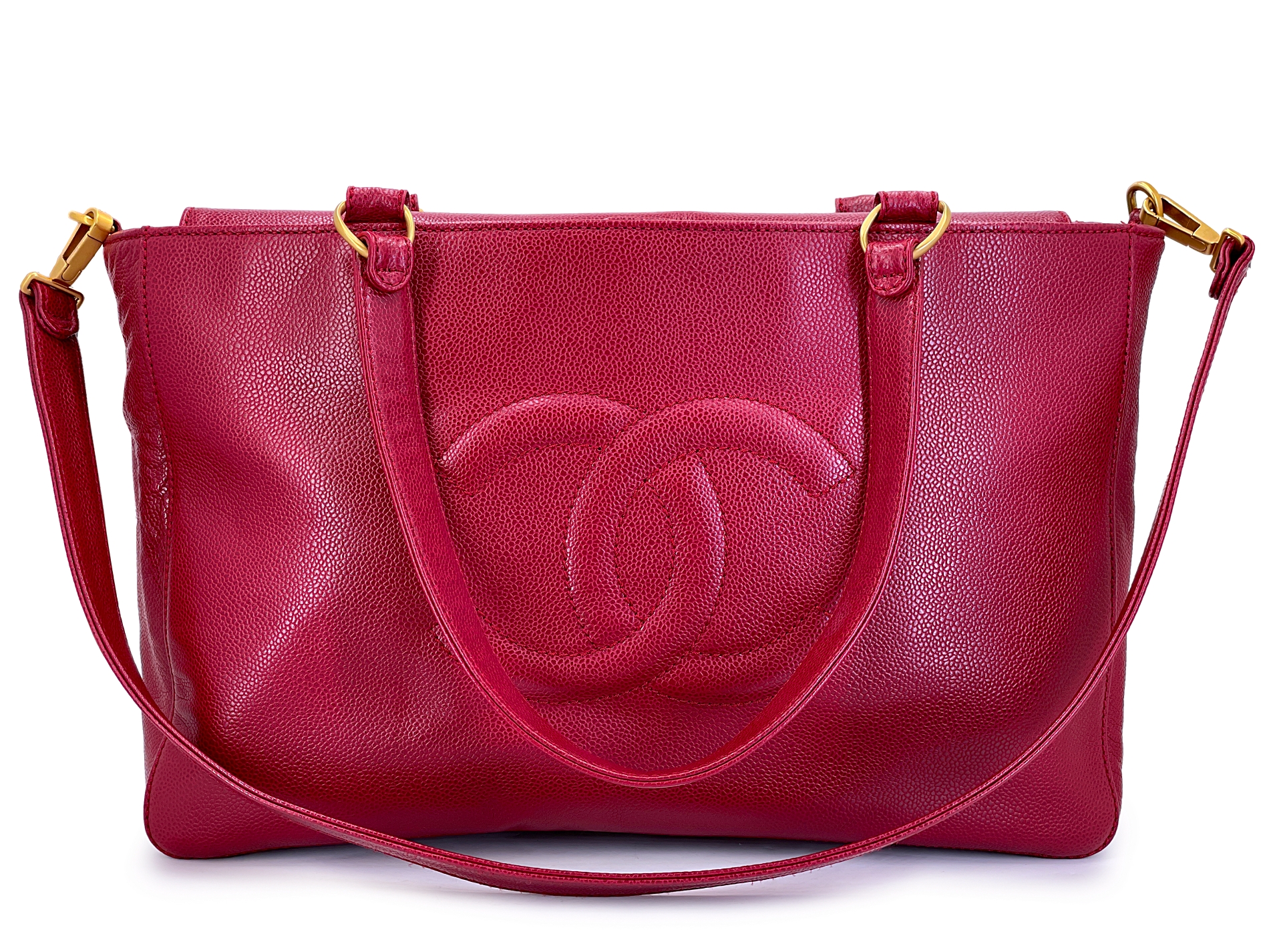 Vintage Red Caviar Timeless CC Business Tote Gold Hardware, 2006