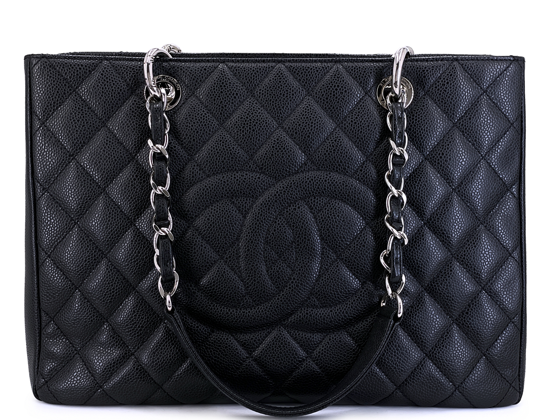 Black Quilted Caviar Grand Shopper Tote GST Silver Hardware, 2012