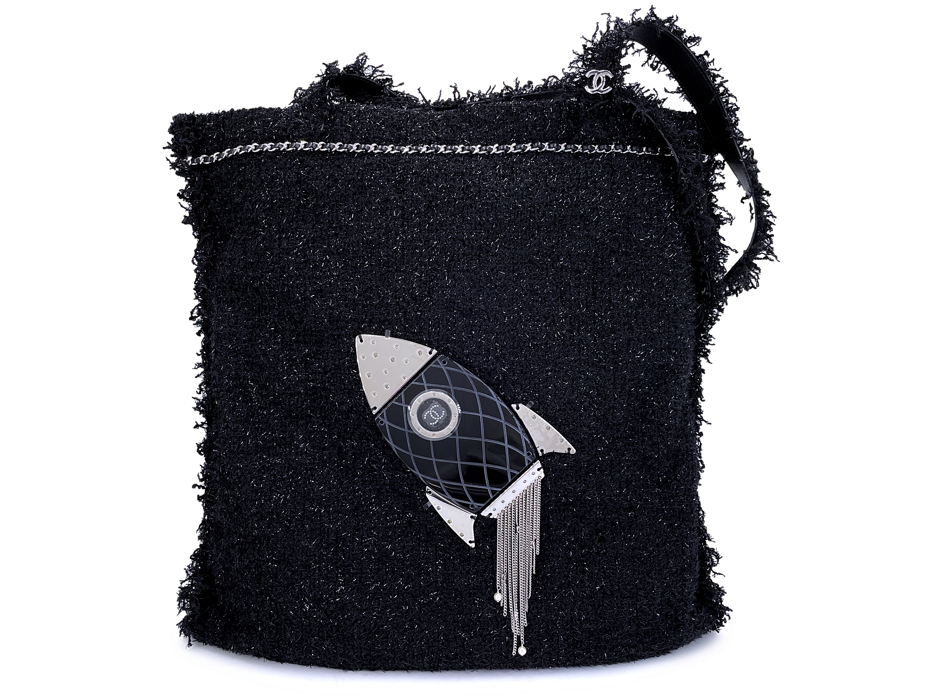 Black Tweed Boucle Rocket Tote Bag Ruthenium Hardware, 2017