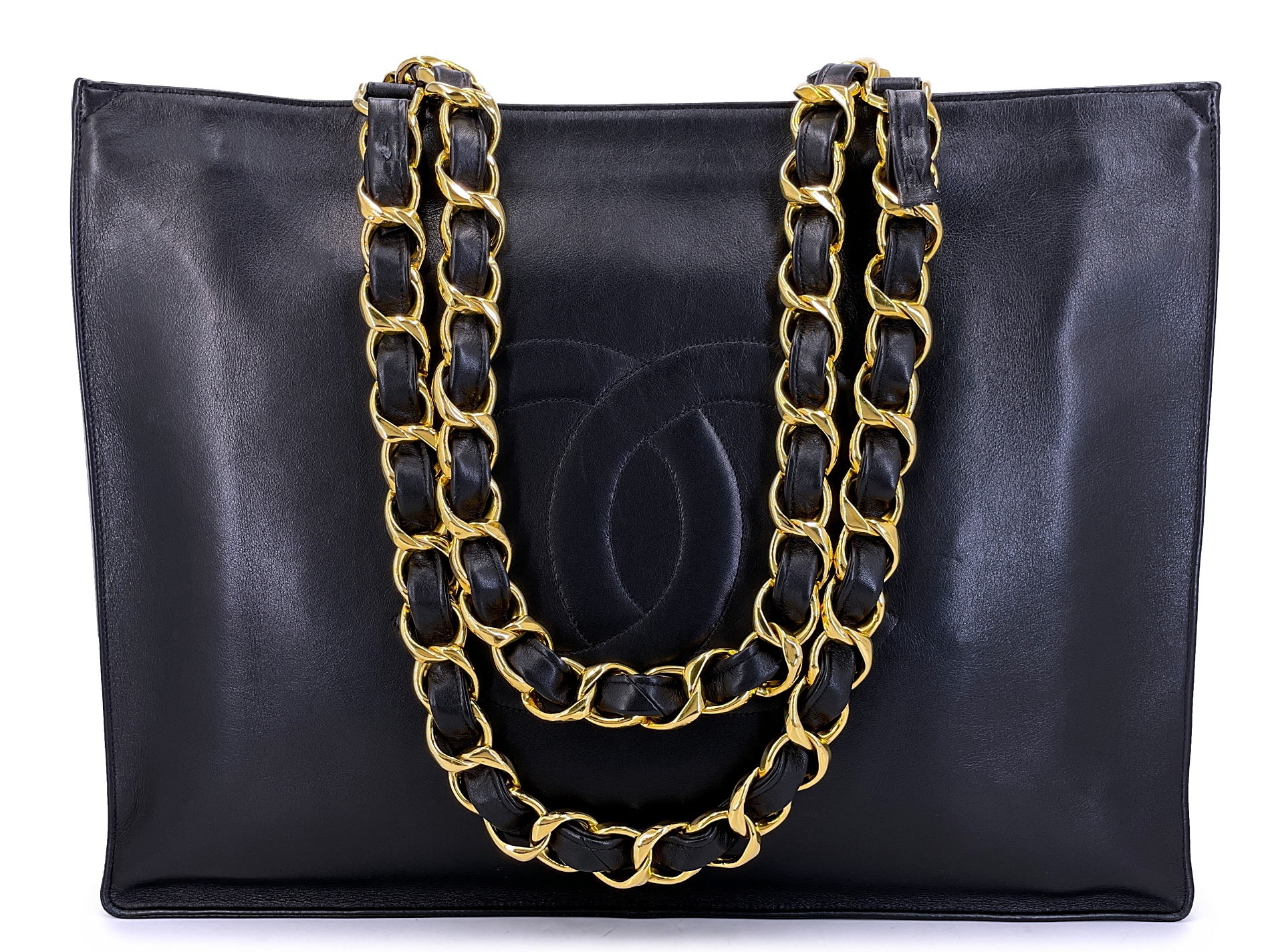 Vintage Black Calfskin Tote Bag Gold Hardware, 1994