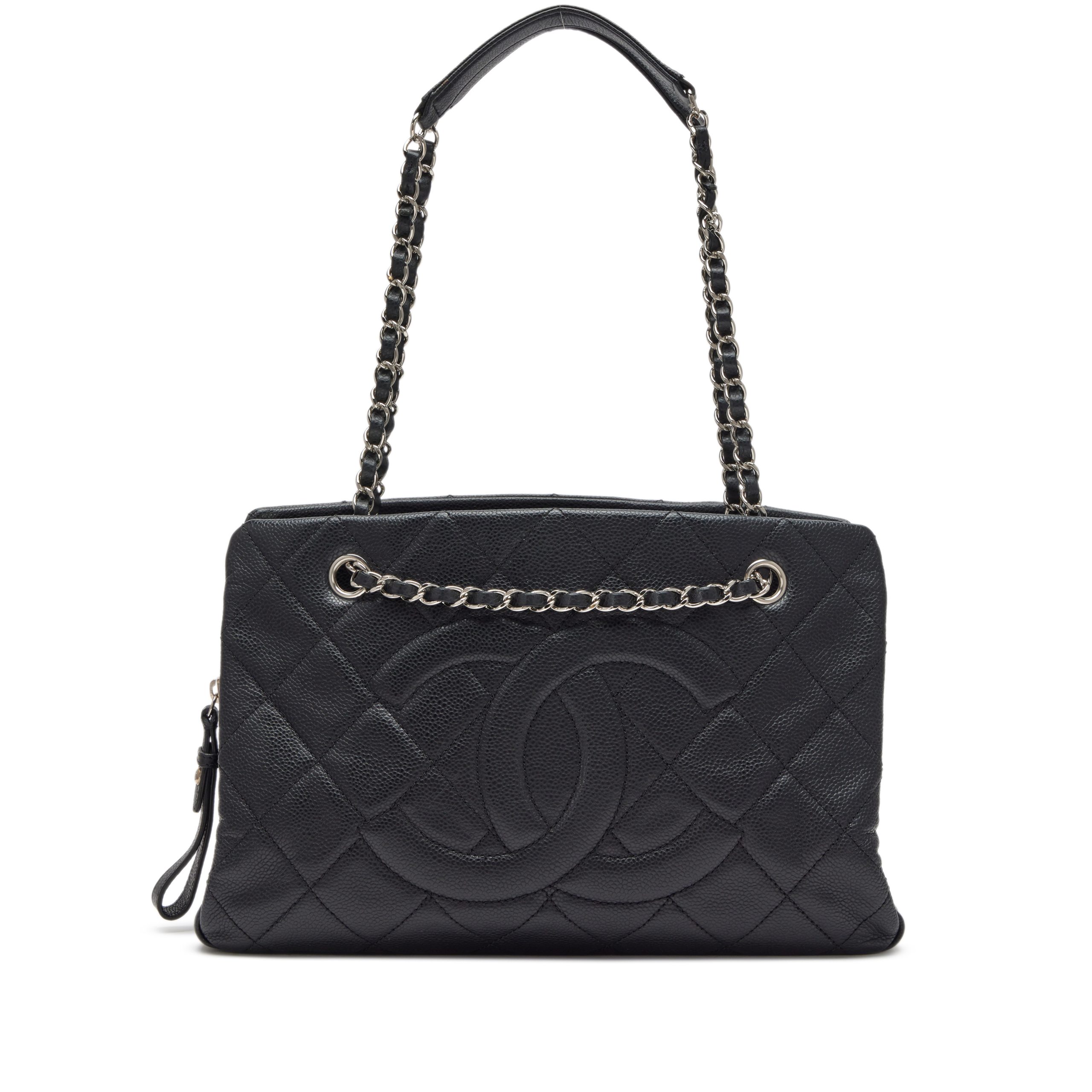 Black Quilted Caviar Timeless CC Soft Shopper Tote Silver Hardware, 2011
