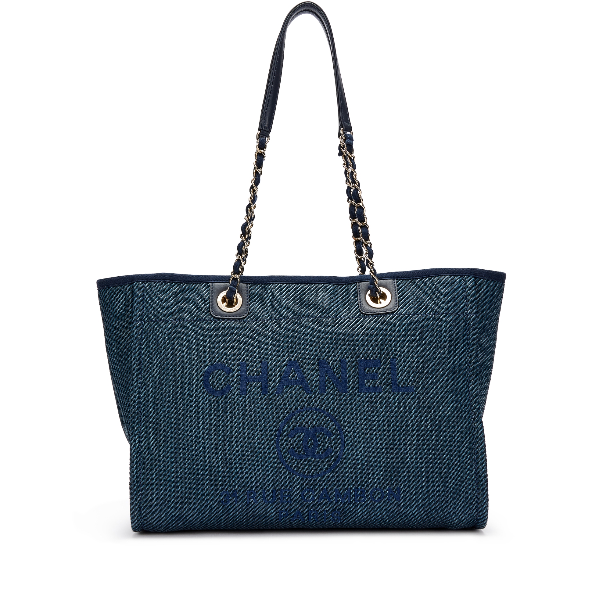 Navy Canvas Small Deauville Tote Pale Gold Hardware, 2020