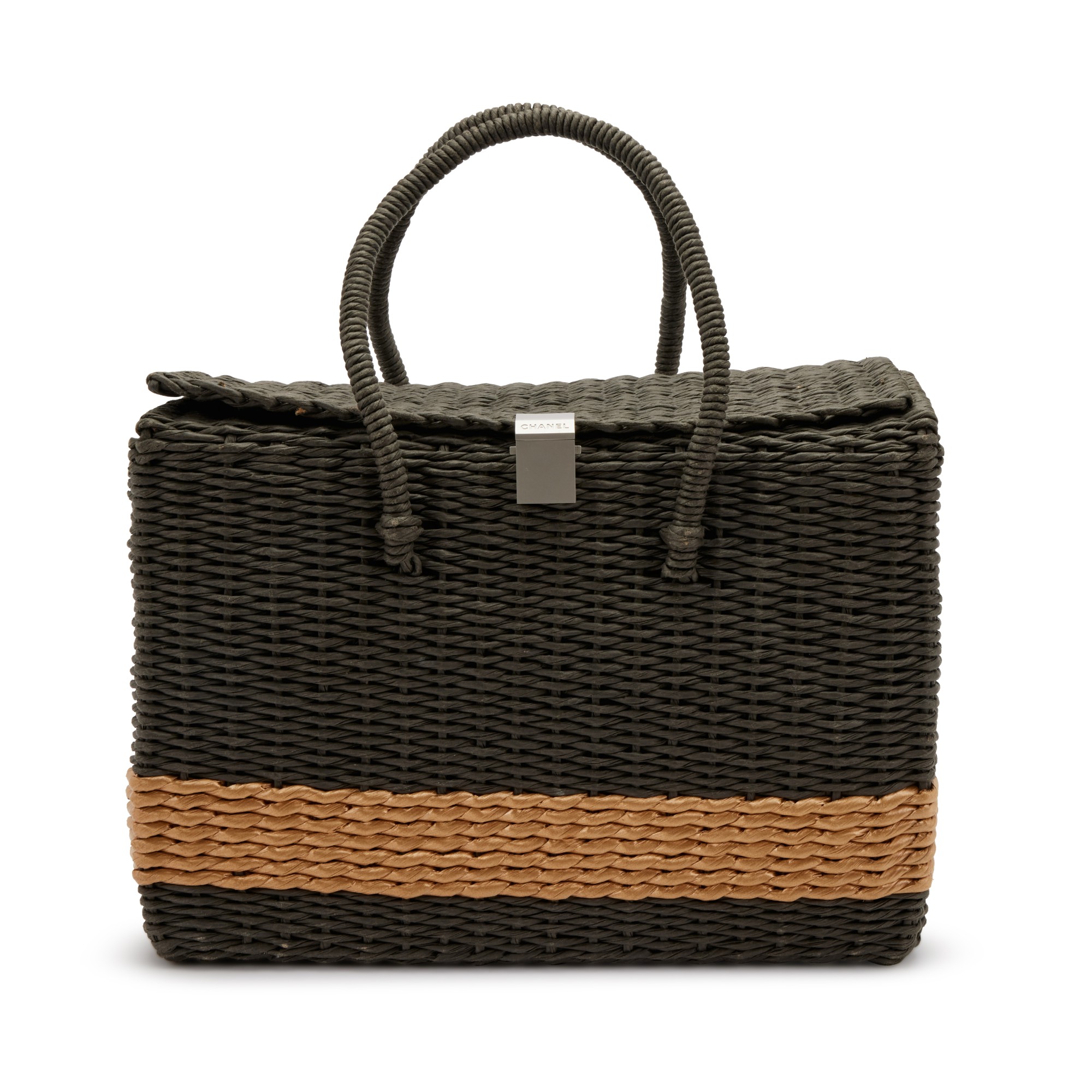 Charcoal Wicker Picnic Bag Silver Hardware, 1997-1999
