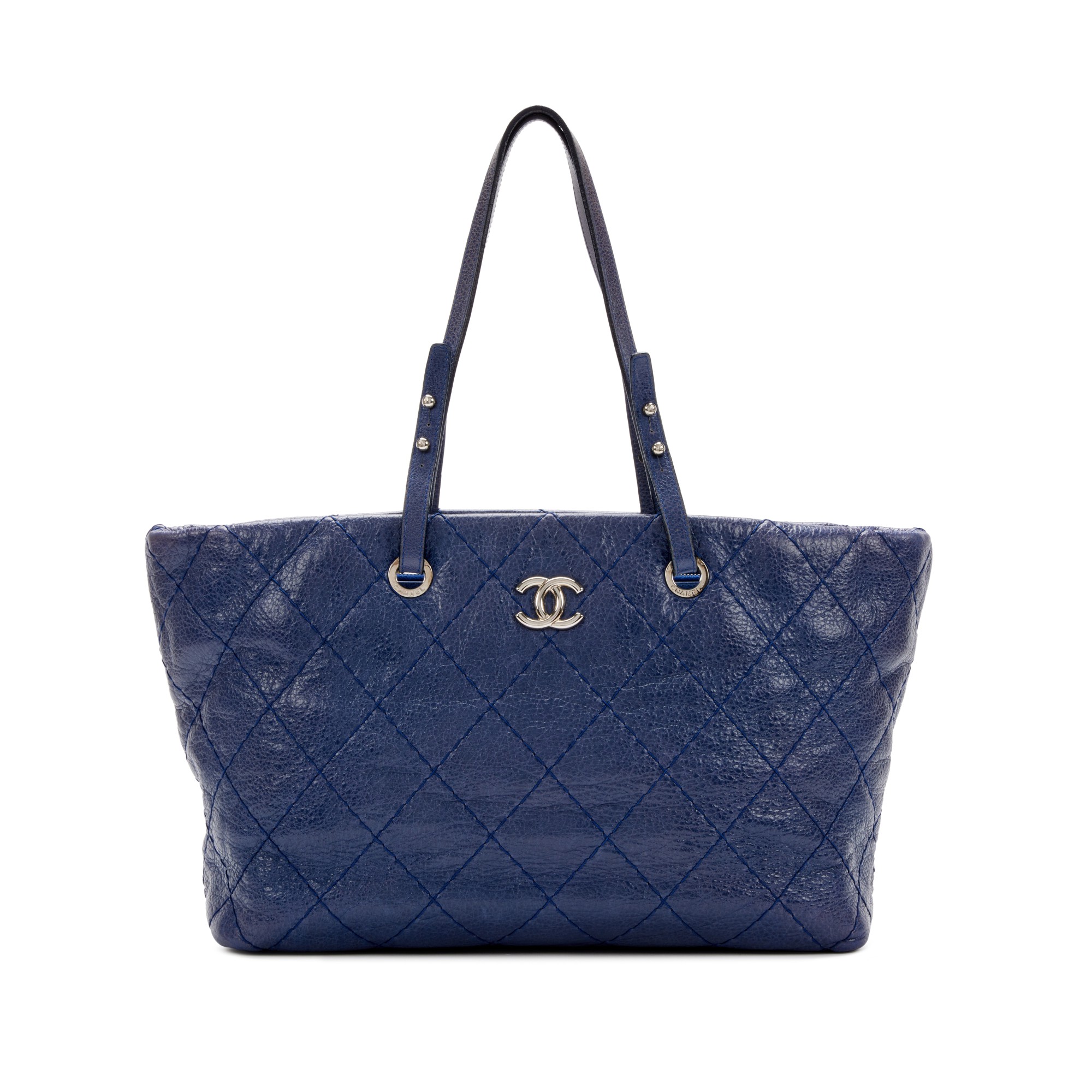 Blue Quilted Glazed Calfskin Large On The Road Tote Silver Hardware, 2009-2010