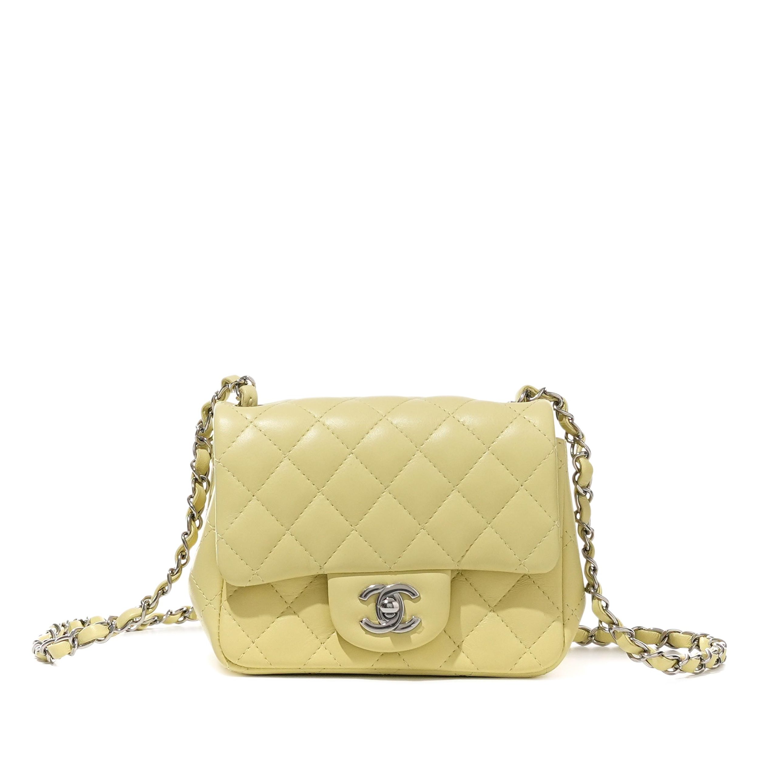 Yellow Quilted Lambskin Mini Flap Bag Silver Hardware, 2023