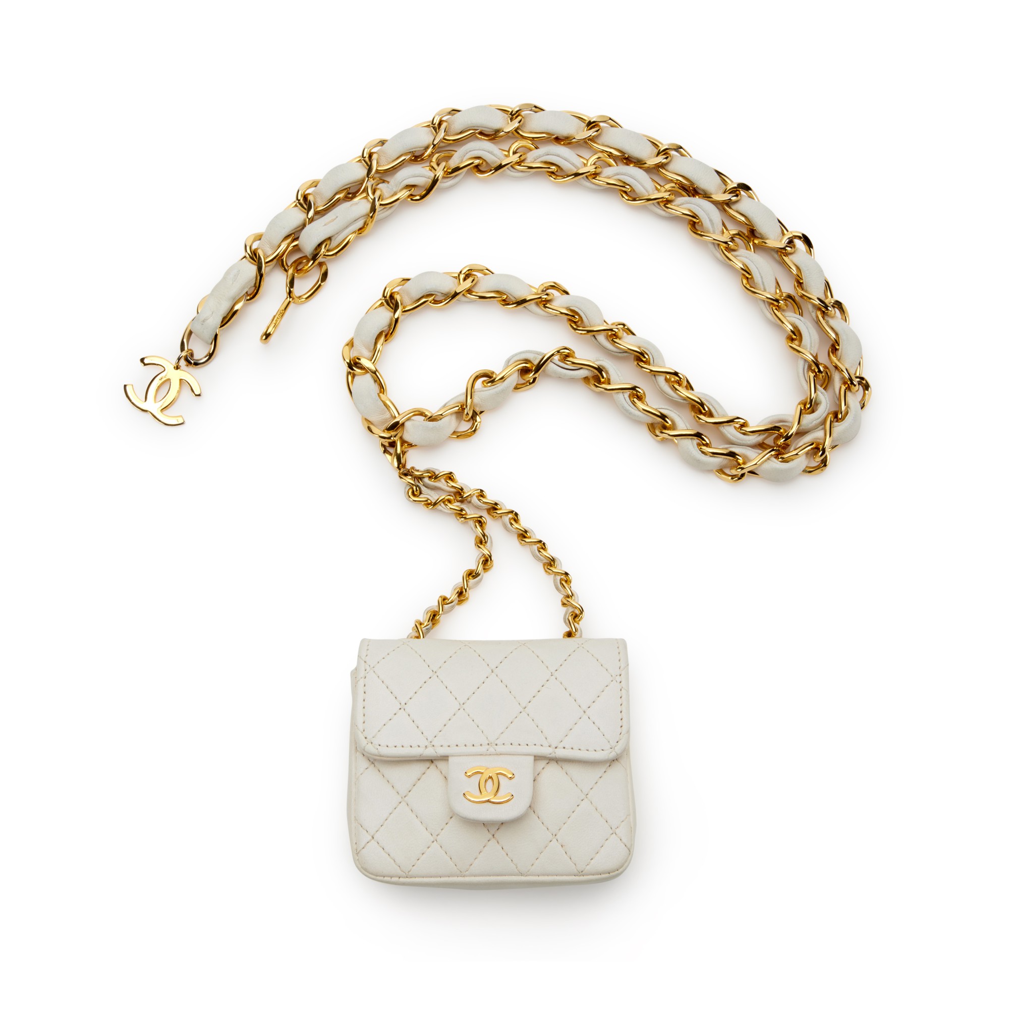 White Quilted Lambskin Micro Belt Bag Gold Hardware, 2002-2003