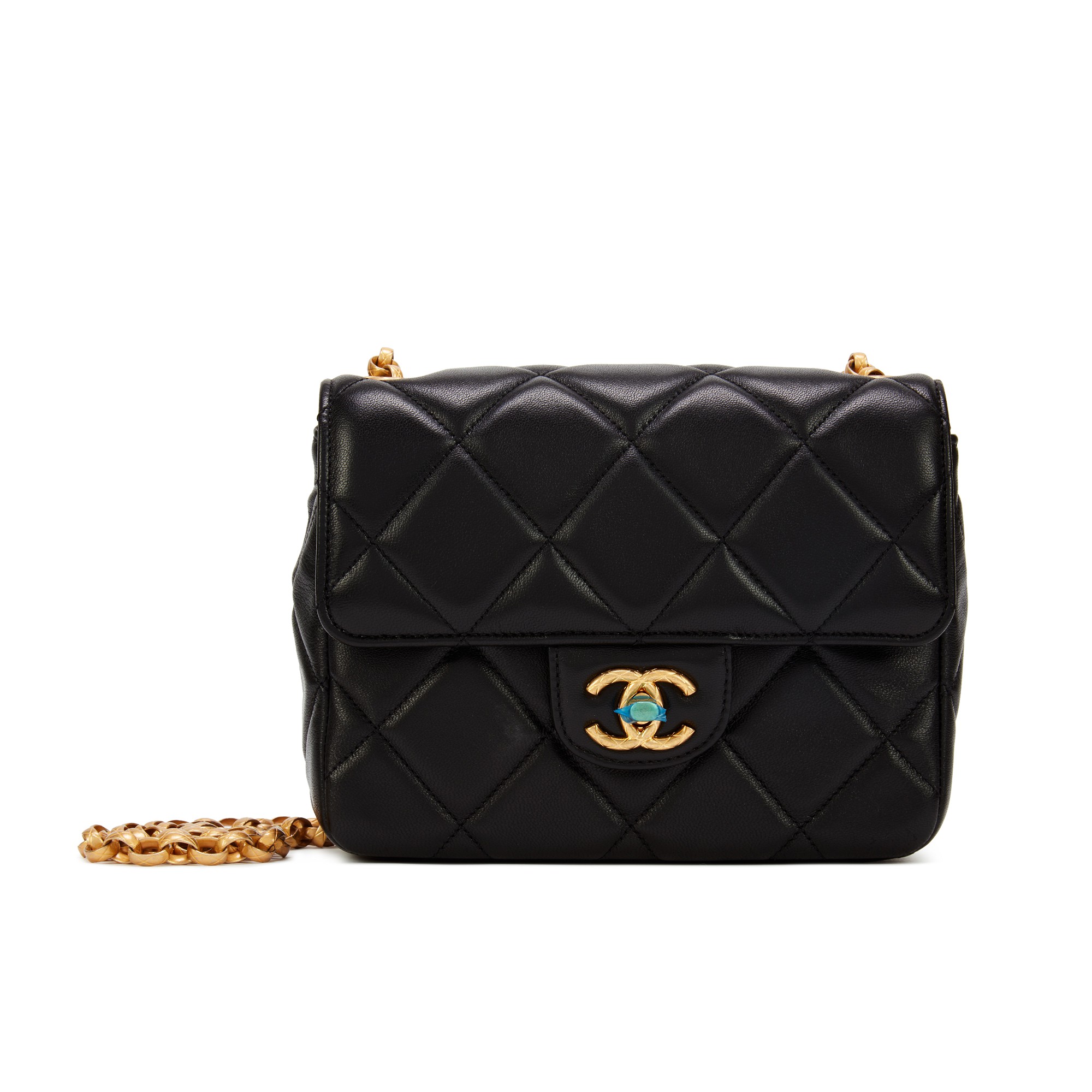 Black Quilted Lambskin Mini Medallion Single Flap Bag Gold Bijoux Hardware, 2021