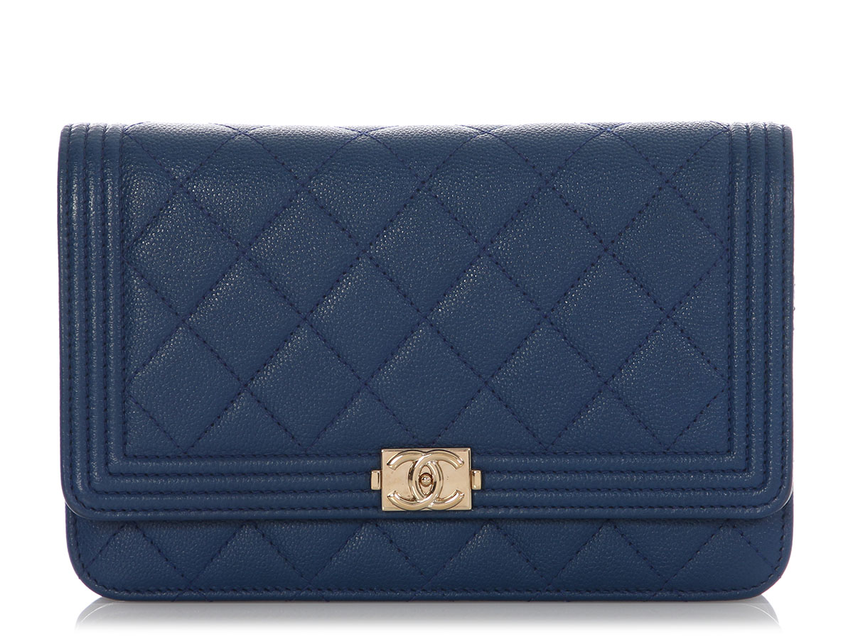 Blue Quilted Caviar Boy Wallet on Chain WOC Gold Hardware, 2016