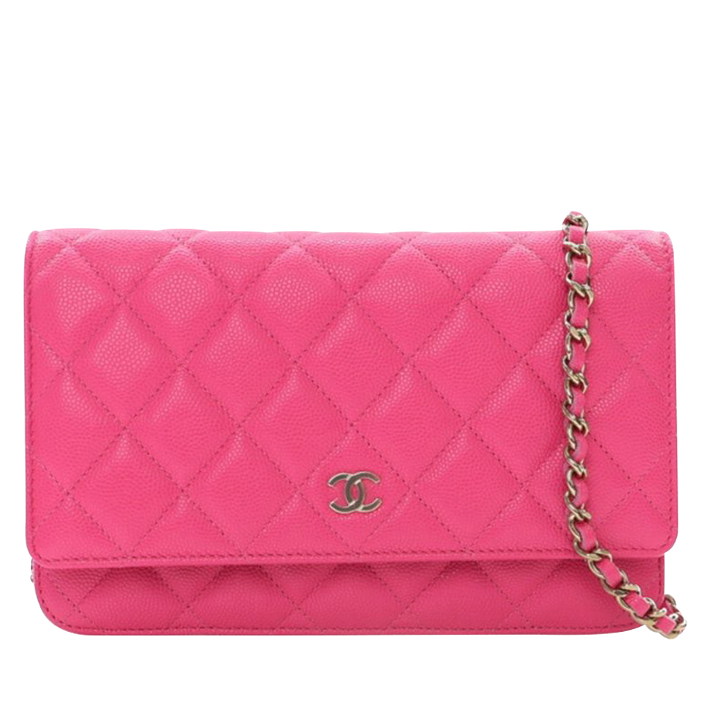Dark Pink Quilted Caviar Wallet On Chain WOC Pale Gold Hardware, 2019