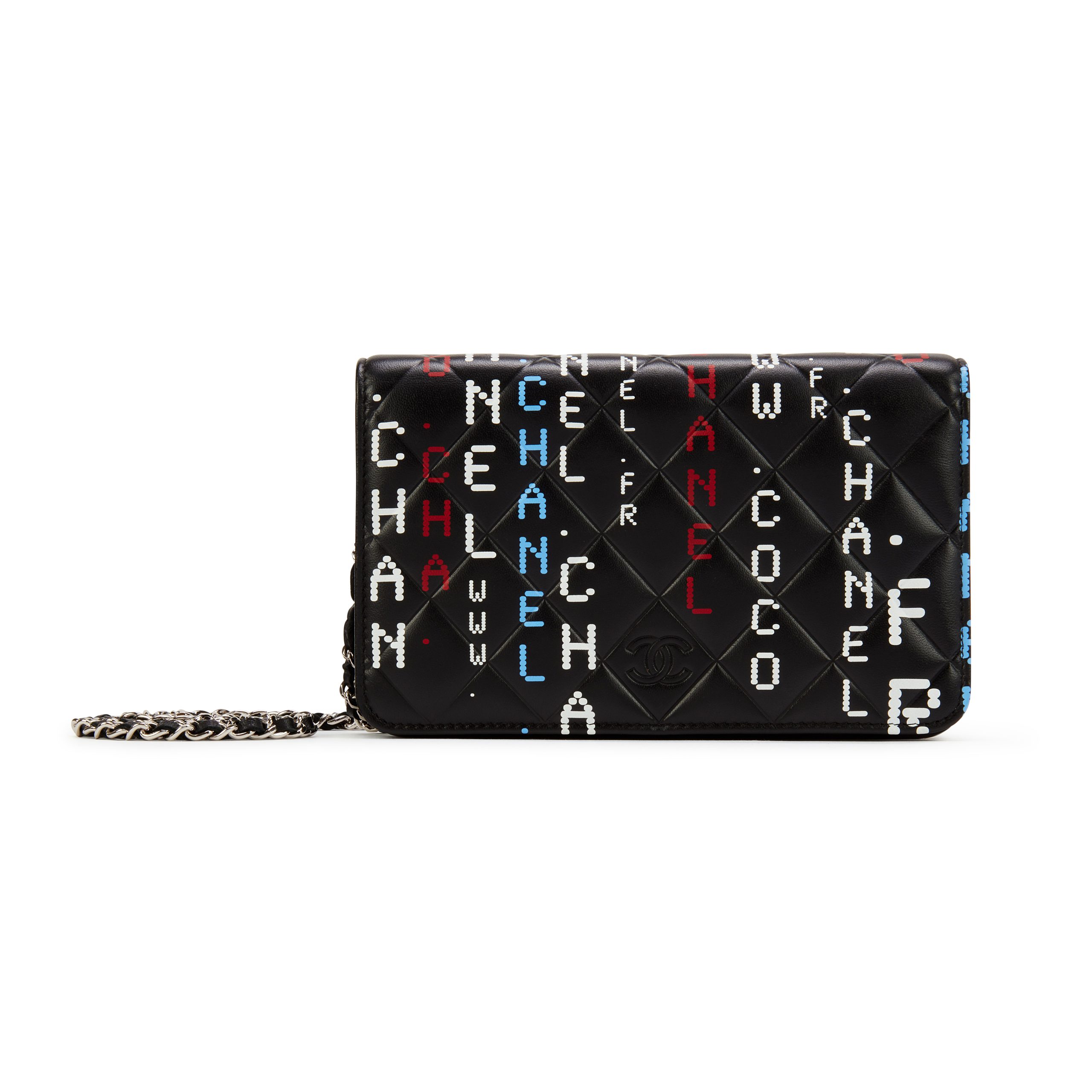 Black Quilted Lambskin Data Center Wallet On Chain WOC Silver Hardware, 2017