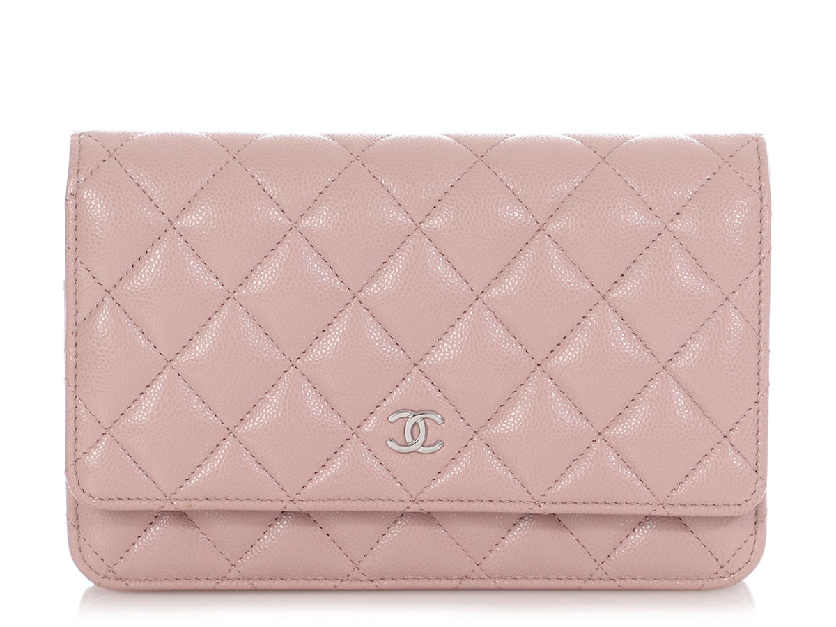 Light Pink Quilted Caviar Wallet on Chain WOC Silver Hardware, 2024