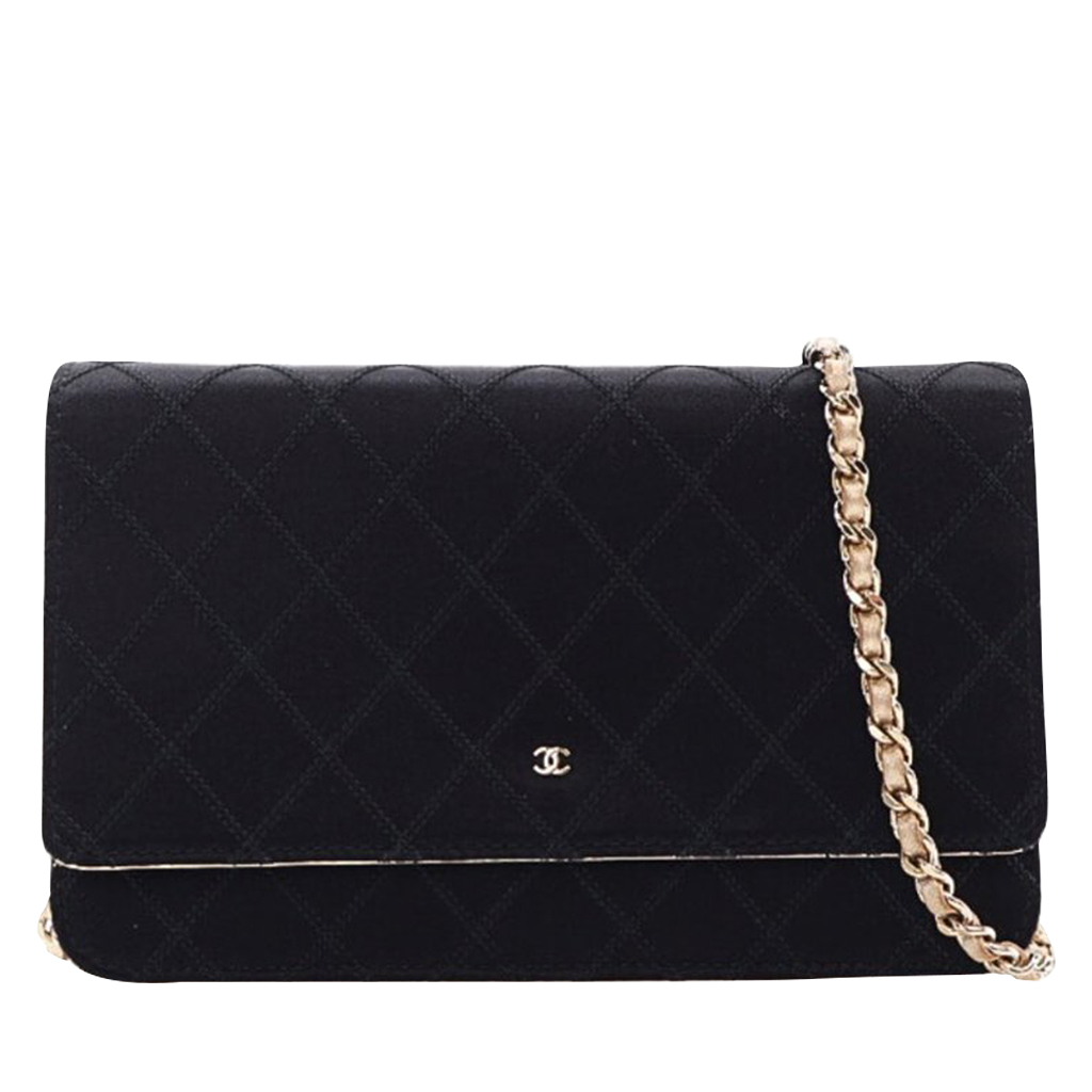 Black and Gold Bi-color Satin Diamond Stitch Wallet On Chain WOC Gold Hardware, 2011