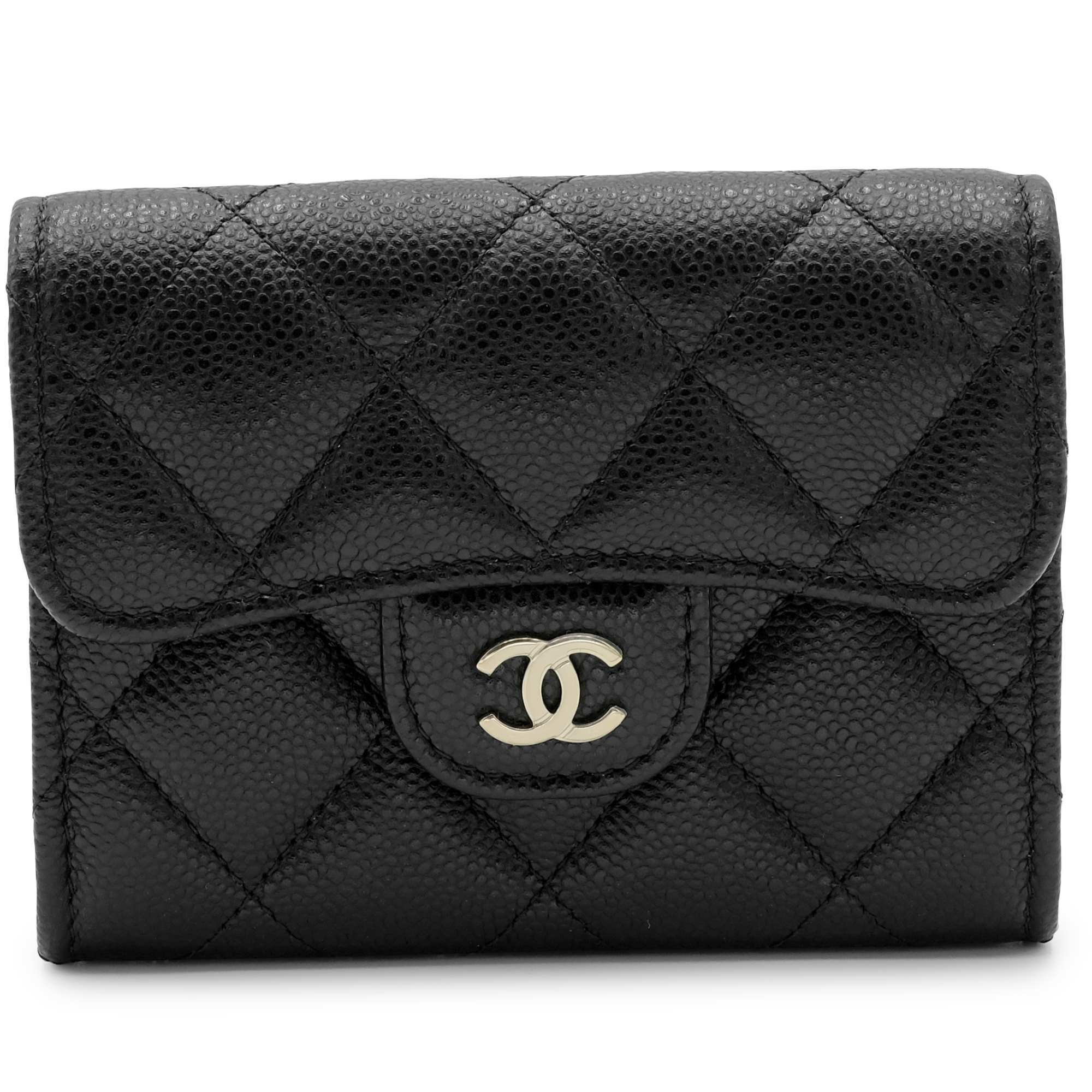Black Quilted Caviar Classic Flap Card Holder Gold Hardware, 2023