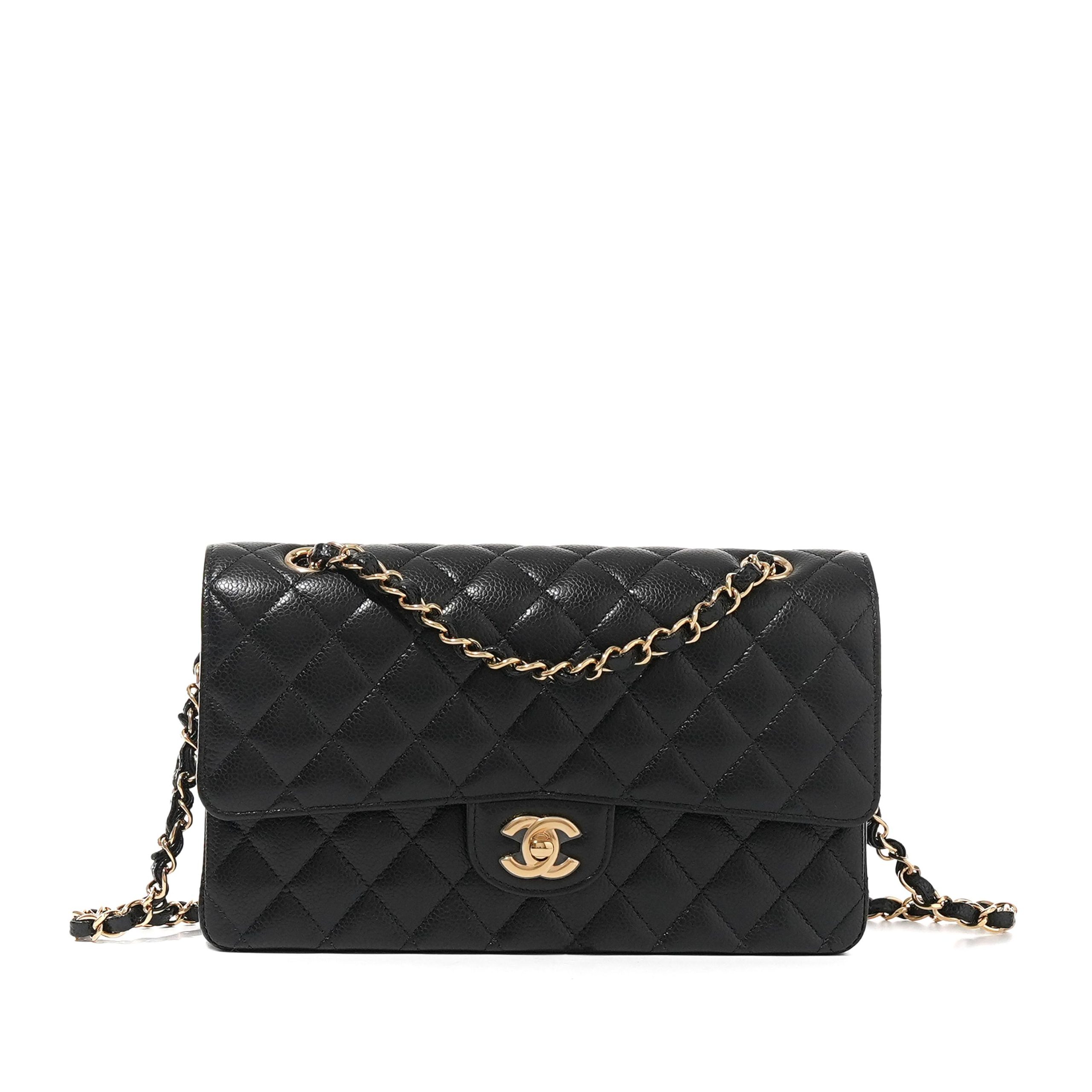Black Quilted Caviar Timeless Classic Double Flap Gold Hardware