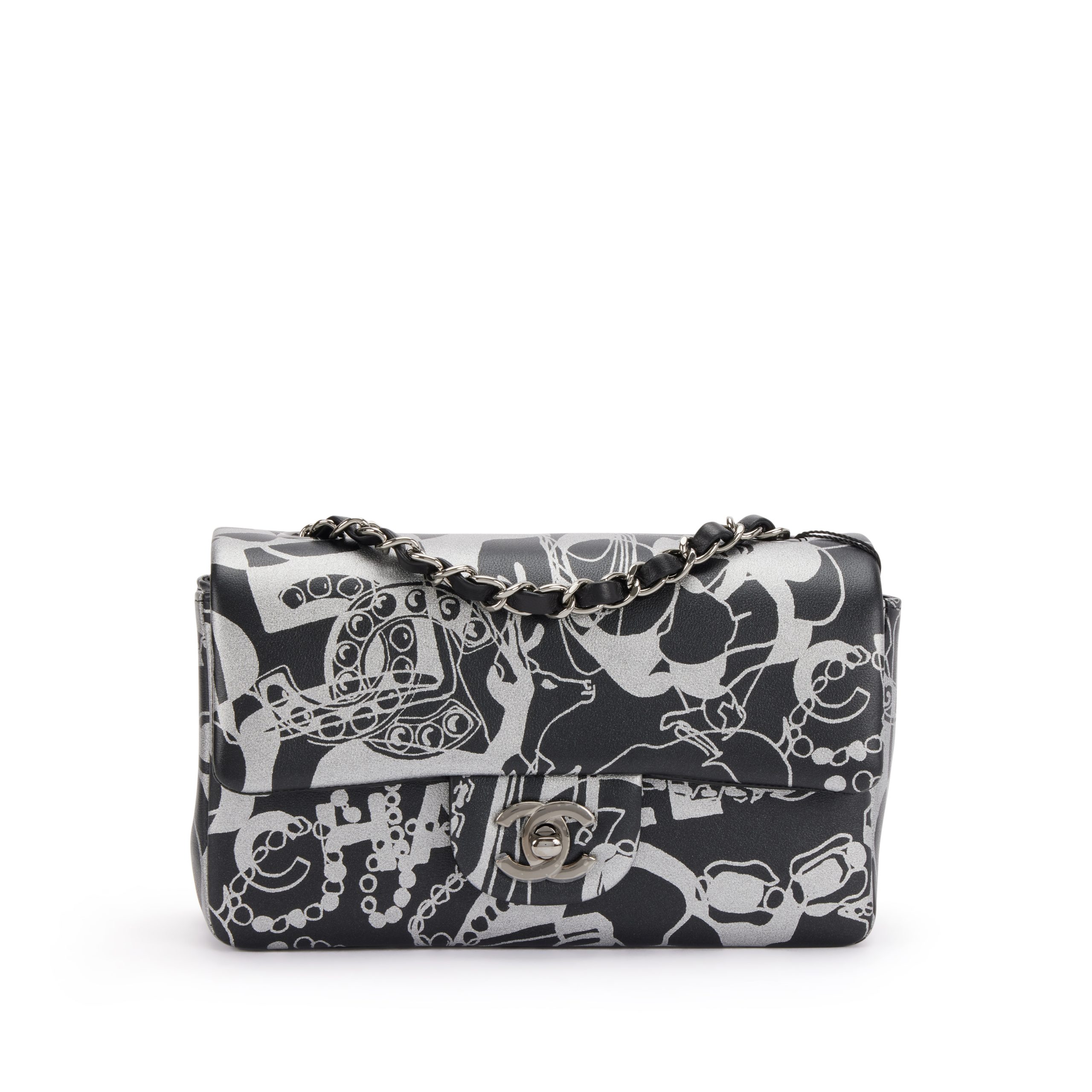 Black and Silver Printed Lambskin Mini Rectangular Flap Bag Dark Silver Hardware, 2022