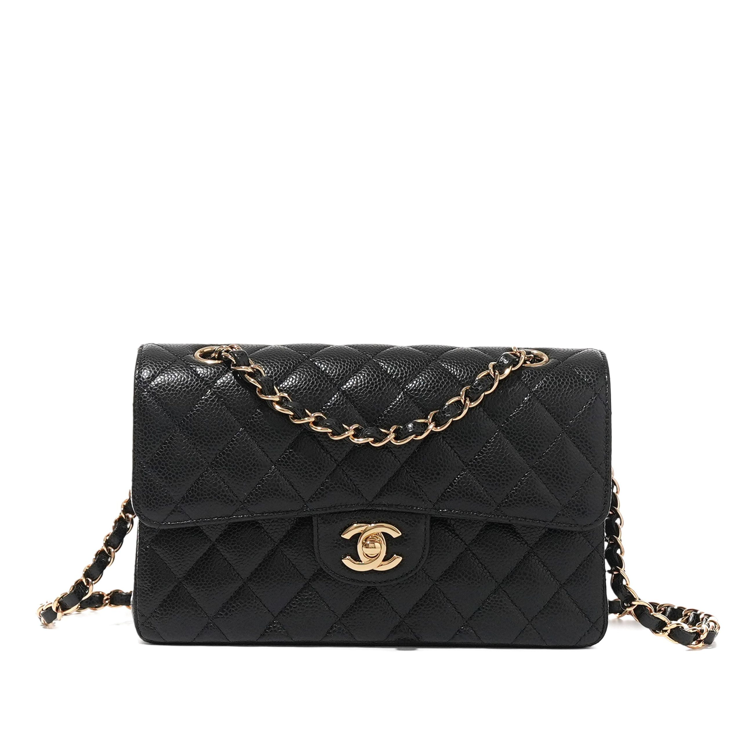 Black Quilted Caviar Timeless Classic Double Flap Gold Hardware