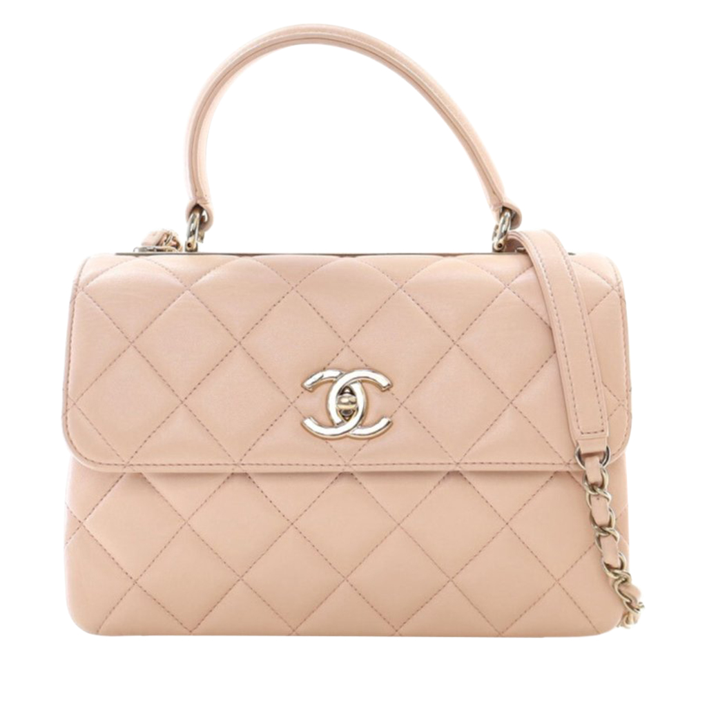 Light Pink Quilted Lambskin Small Trendy CC Top Handle Flap Bag Gold Hardware, 2021