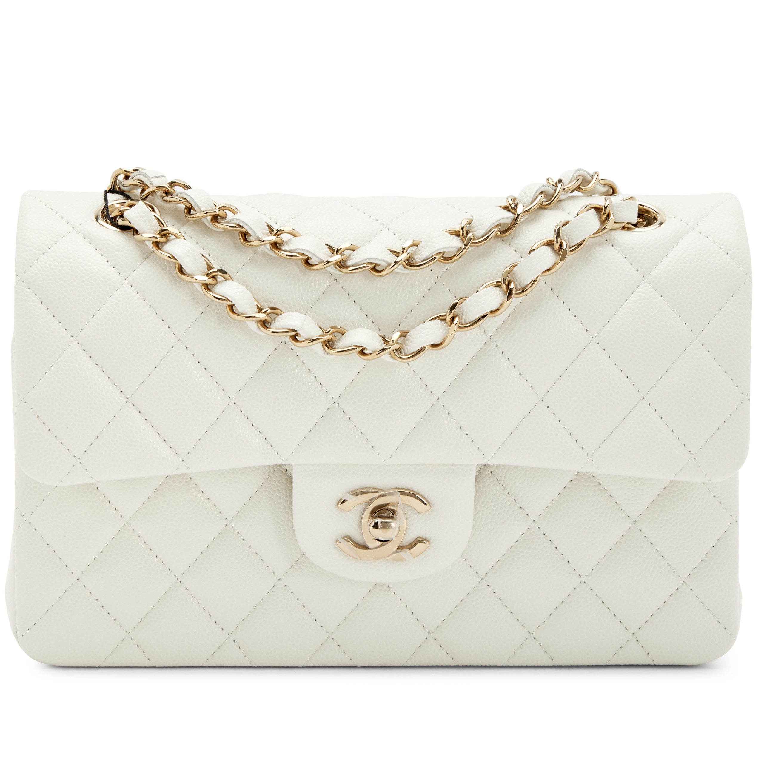 Cream White Quilted Caviar Small Classic Double Flap Bag Gold Hardware, 2024