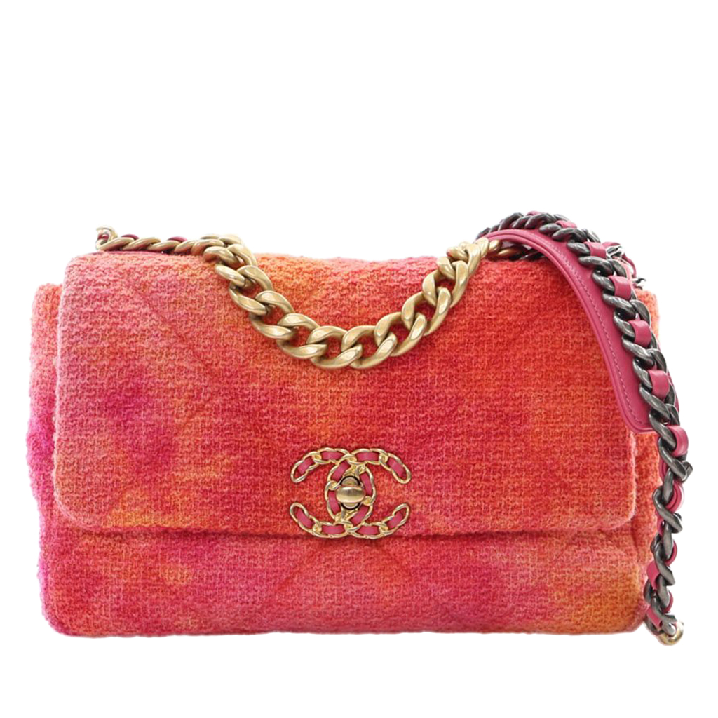 Pink and Orange Multicolor Tweed Medium 19 Flap Bag Mixed Hardware, 2020