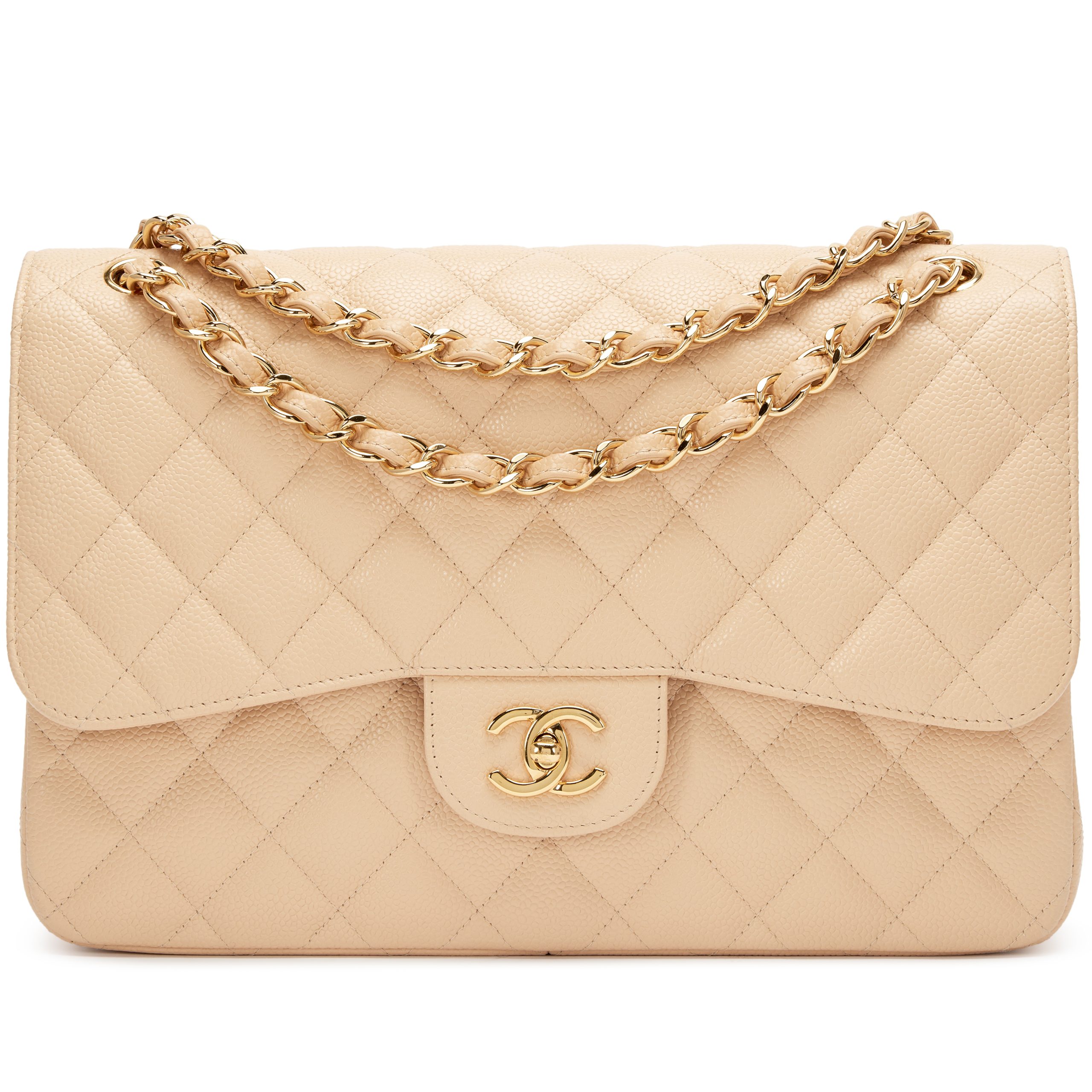 Beige Quilted Caviar Jumbo Classic Flap Bag Gold Hardware, 2014-2015