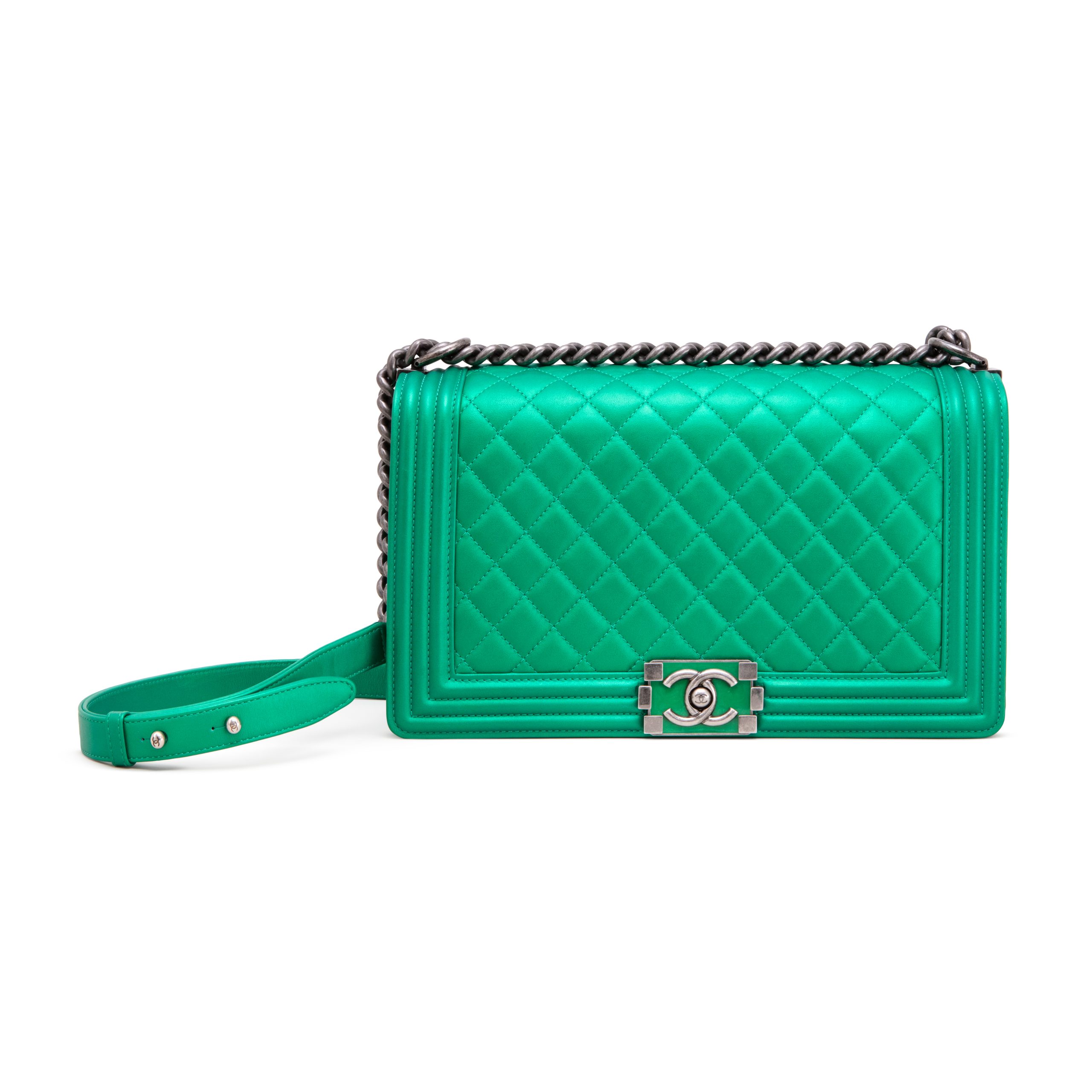Metallic Green Quilted Patent Calfskin Medium Boy Bag Ruthenium Hardware, 2014-2015