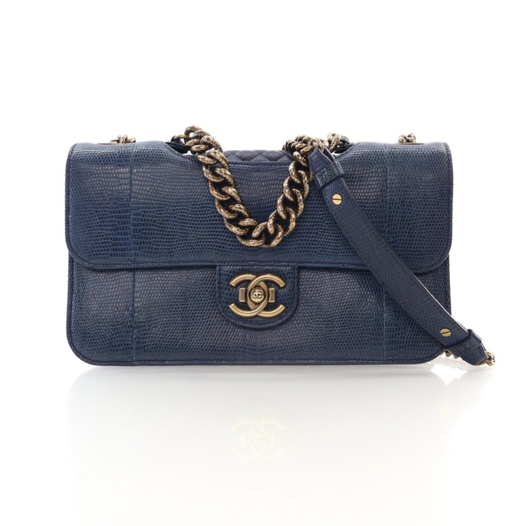 Blue Lizard Perfect Edge Medium Flap Bag Aged Gold Hardware, 2012-2013