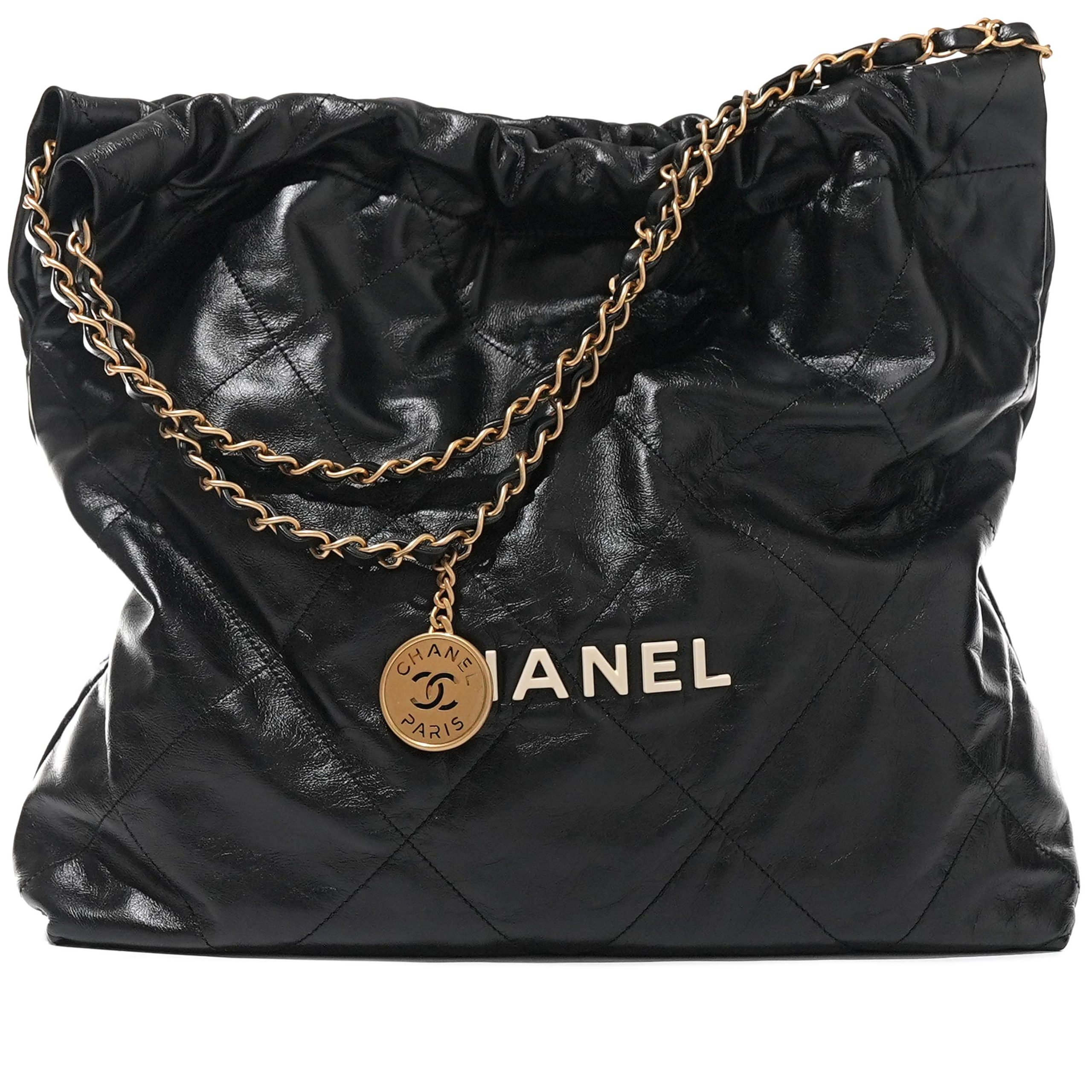Black Quilted Calfskin Chanel 22 Aged Aged Gold Hardware, 2022