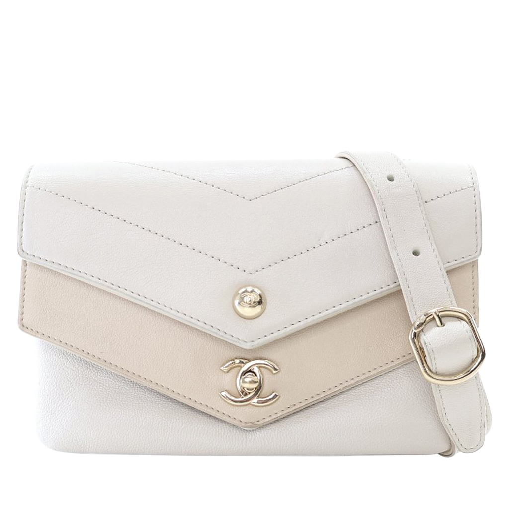Off-White Sheepskin Quilted Chevron Double Waist Bag Pale Gold Hardware, 2018-2019