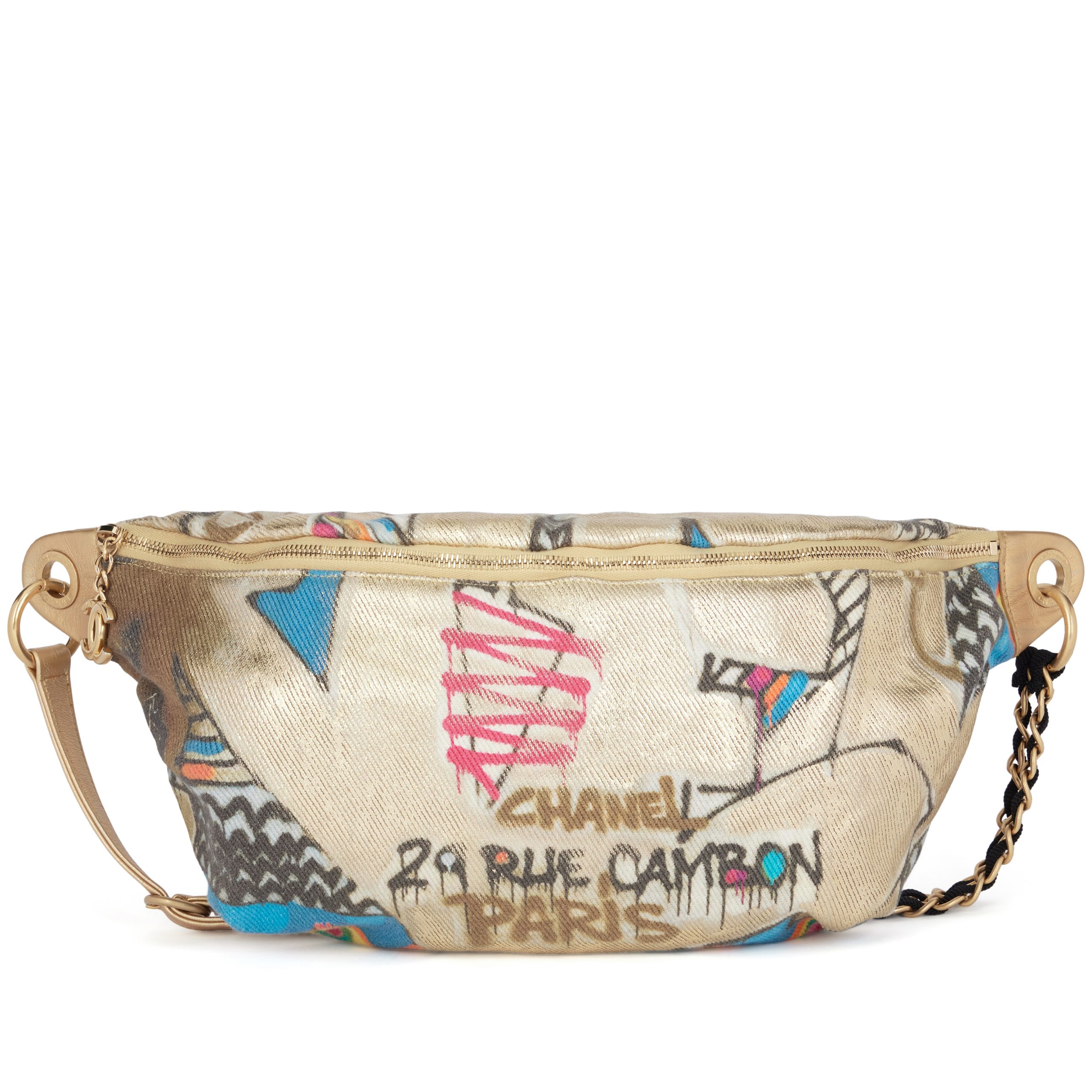 Gold Multicolor Graffiti Canvas Paris-New York Street Spirit Waist Bag Aged Gold Hardware, 2019 