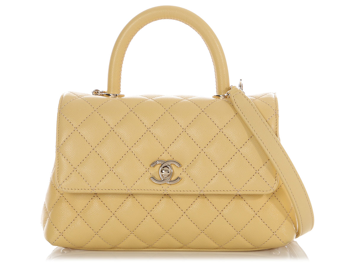 Light Yellow Small Coco Top Handle Flap Bag Gold Hardware, 2022