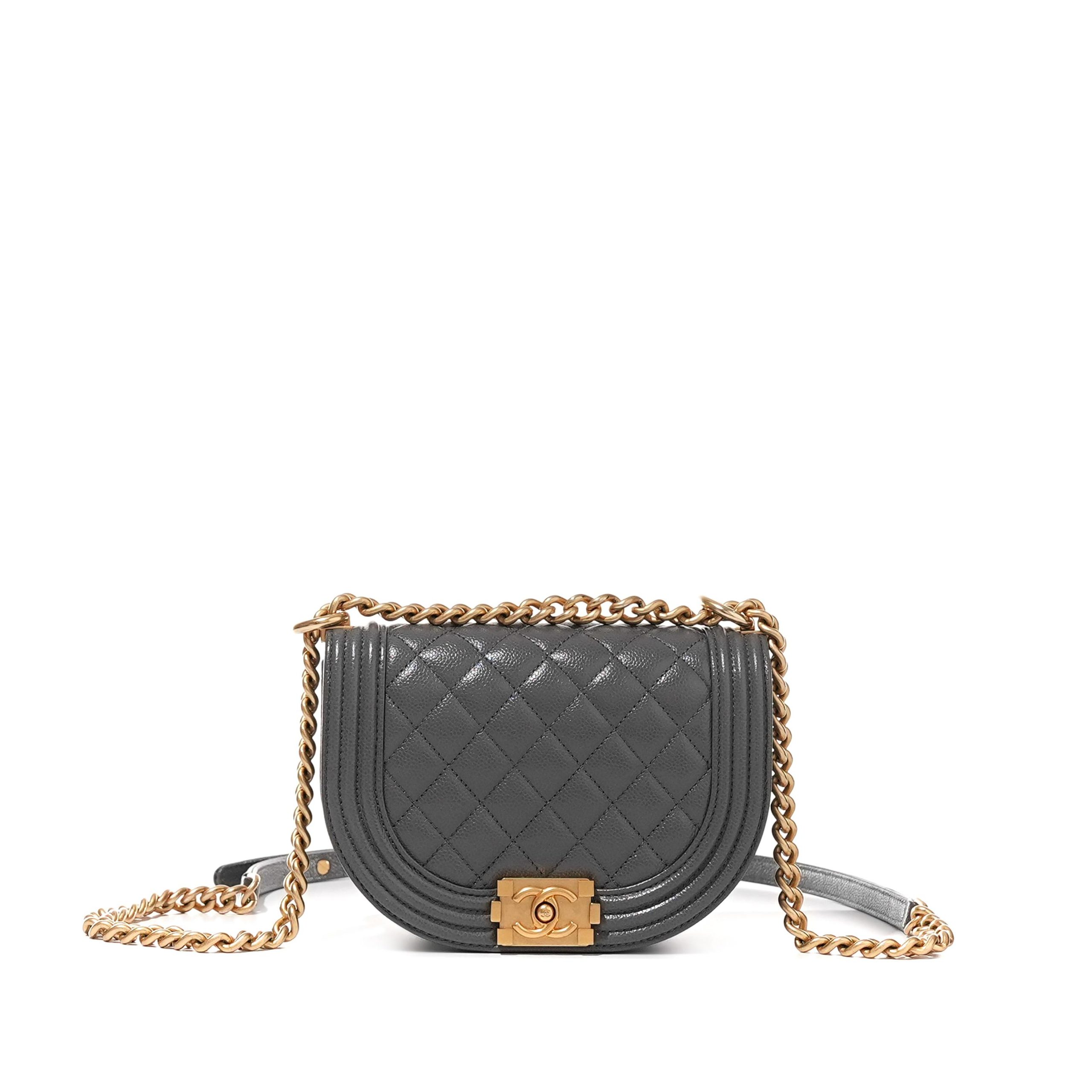 Grey Quilted Caviar Boy Messenger Bag Brushed Gold Hardware, 2022