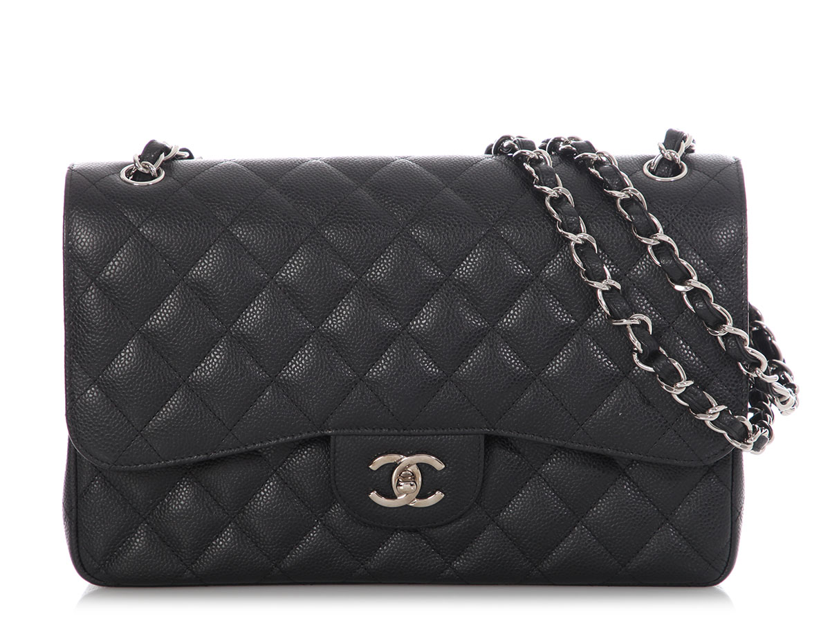 Black Quilted Caviar Jumbo Classic Double Flap Bag Gold Hardware, 2013