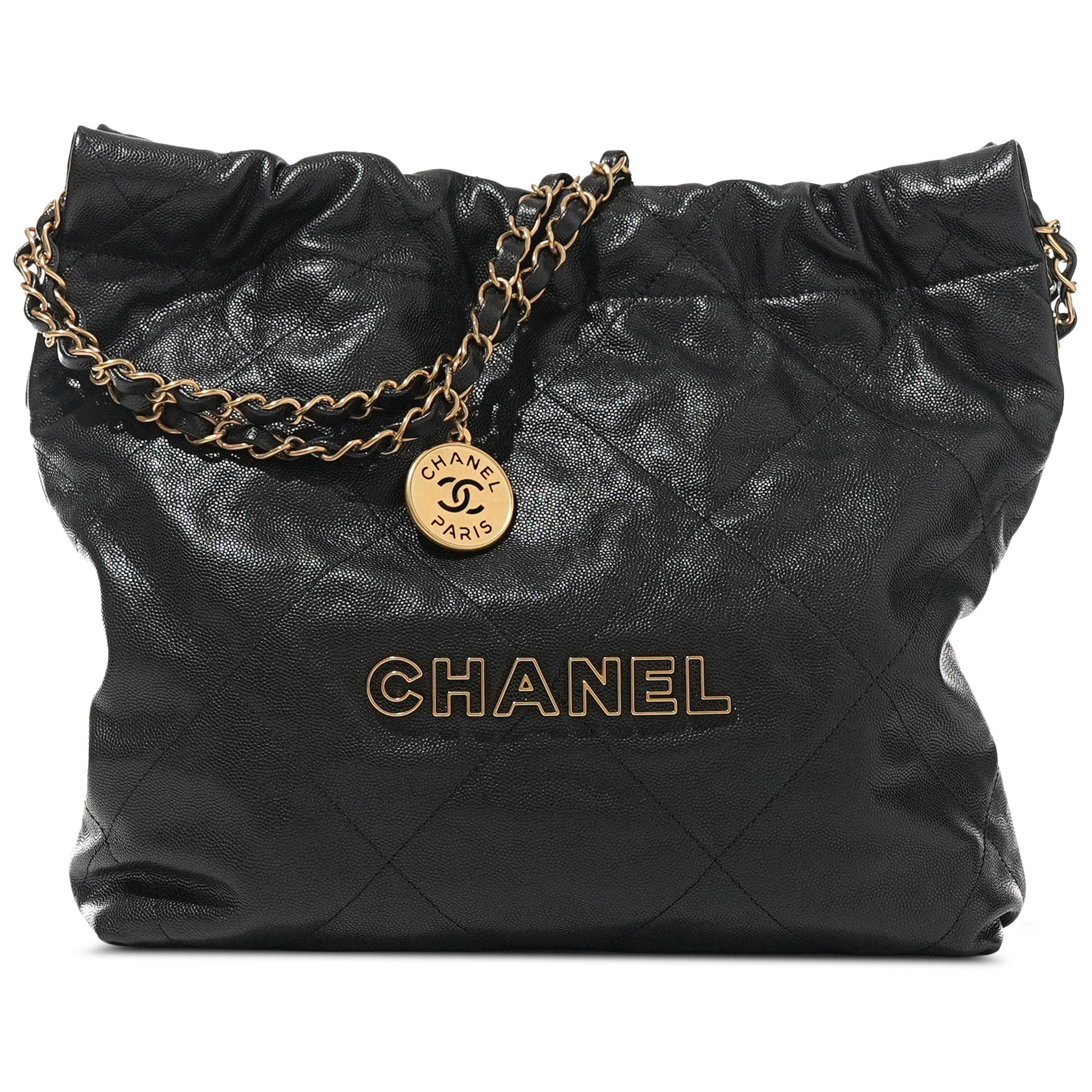Black Quilted Calfskin Small Chanel 22 Brushed Gold Hardware