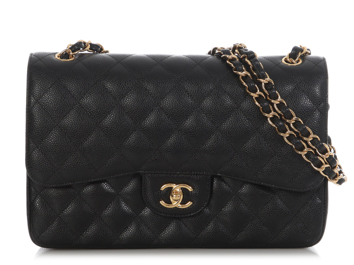 Black Quilted Caviar Jumbo Classic Double Flap Bag Gold Hardware, 2018