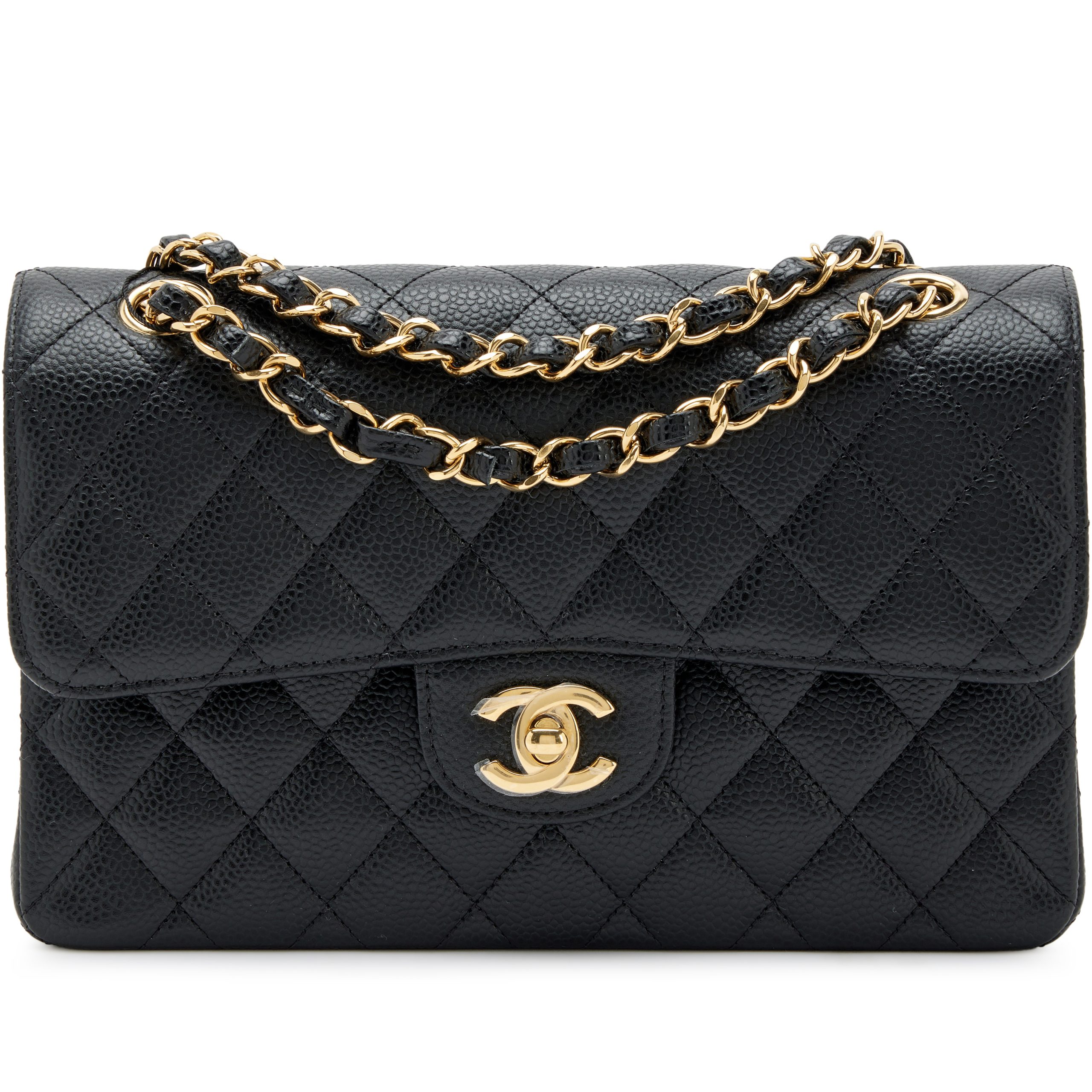 Black Quilted Caviar Small Classic Double Flap Bag Gold Hardware, 2024