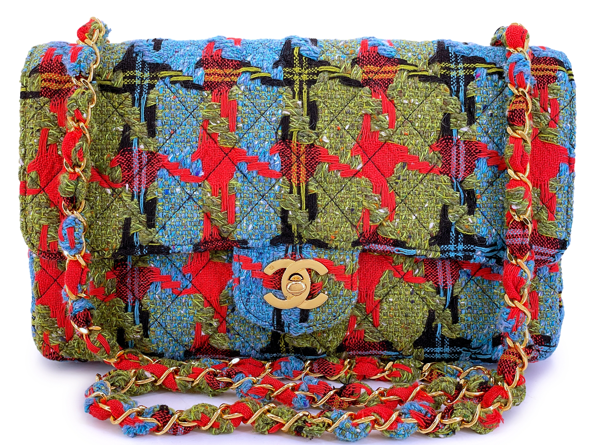 Vintage Multicolor Tweed Medium Classic Double Flap Bag Gold Hardware, 1991-1994