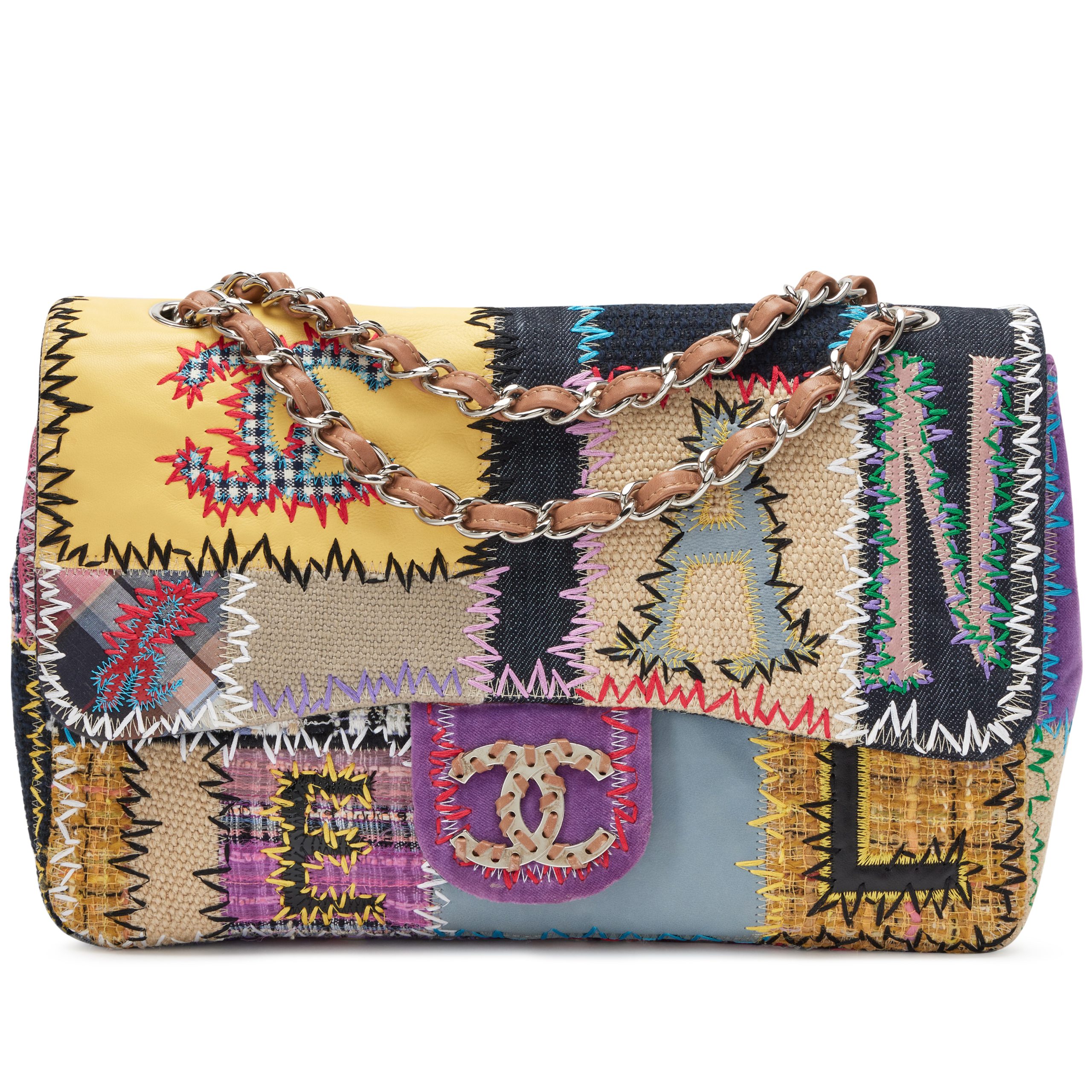 Rainbow Tweed, Textile and Leather Patchwork Denim Jumbo Single Flap Bag Silver Hardware, 2011