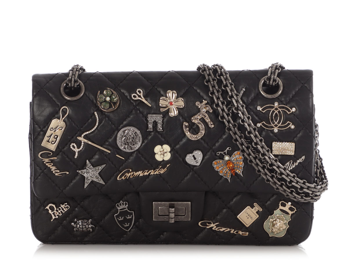 Black Quilted Aged Calfskin Lucky Charms 2.55 Reissue 225 Flap Bag Ruthenium Hardware, 2012