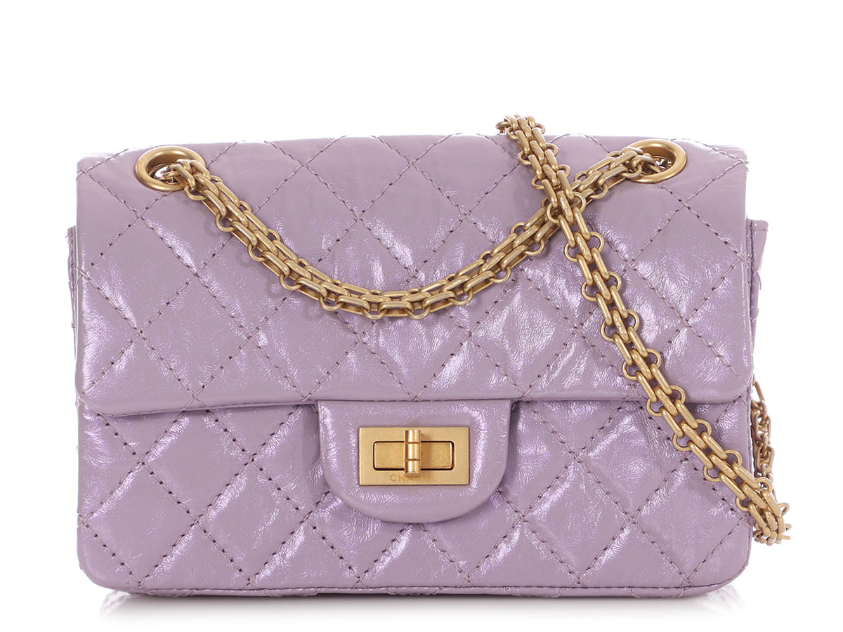 Glittered Lilac Quilted Aged Calfskin Mini 2.55 Reissue Flap Bag Aged Gold Hardware, 2024