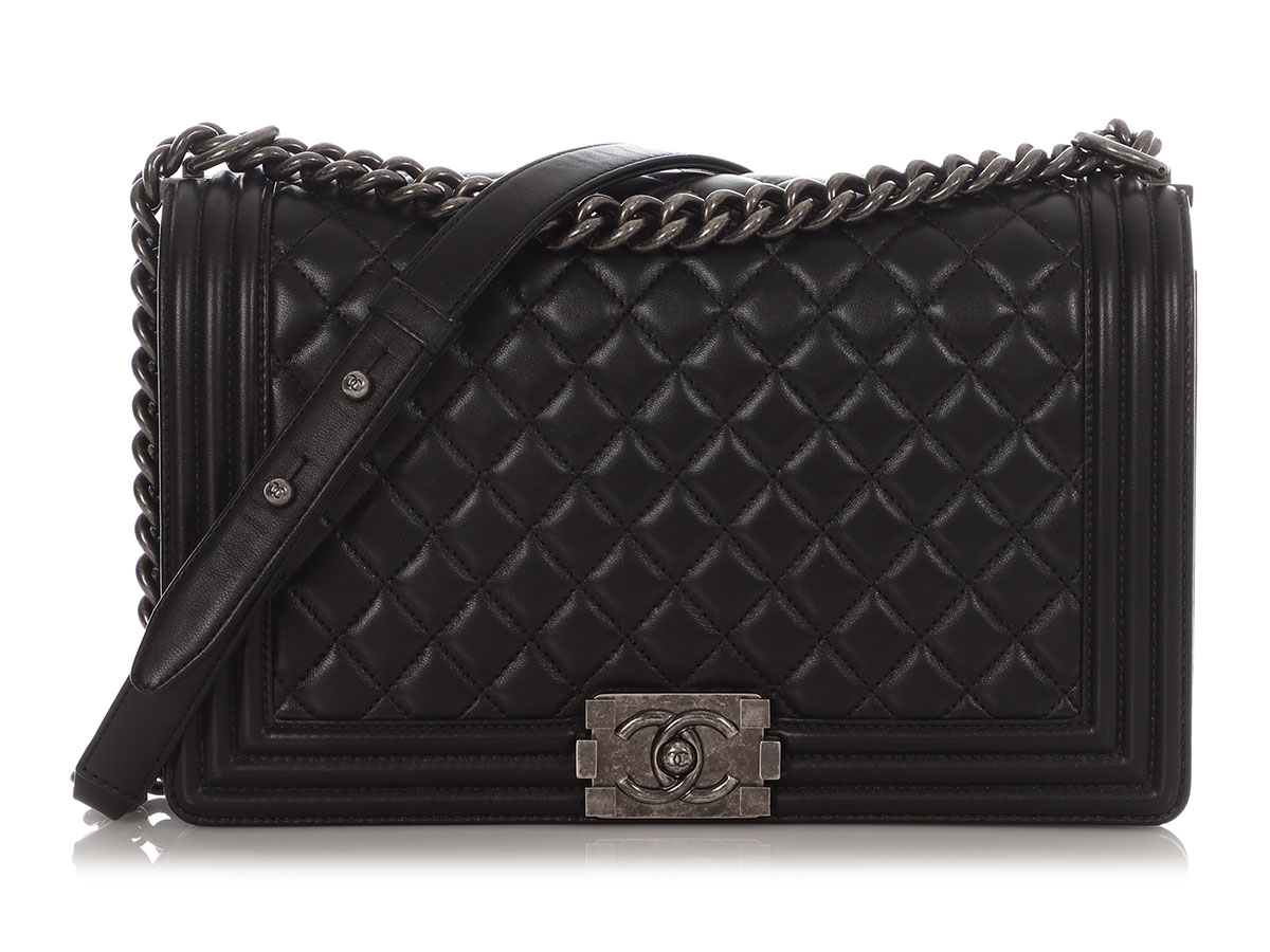 Black Quilted Lambskin Medium Boy Bag Ruthenium Hardware, 2019