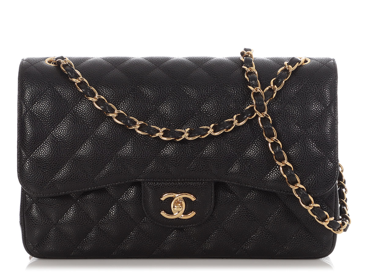 Black Quilted Caviar Jumbo Classic Double Flap Bag Gold Hardware, 2017-2018