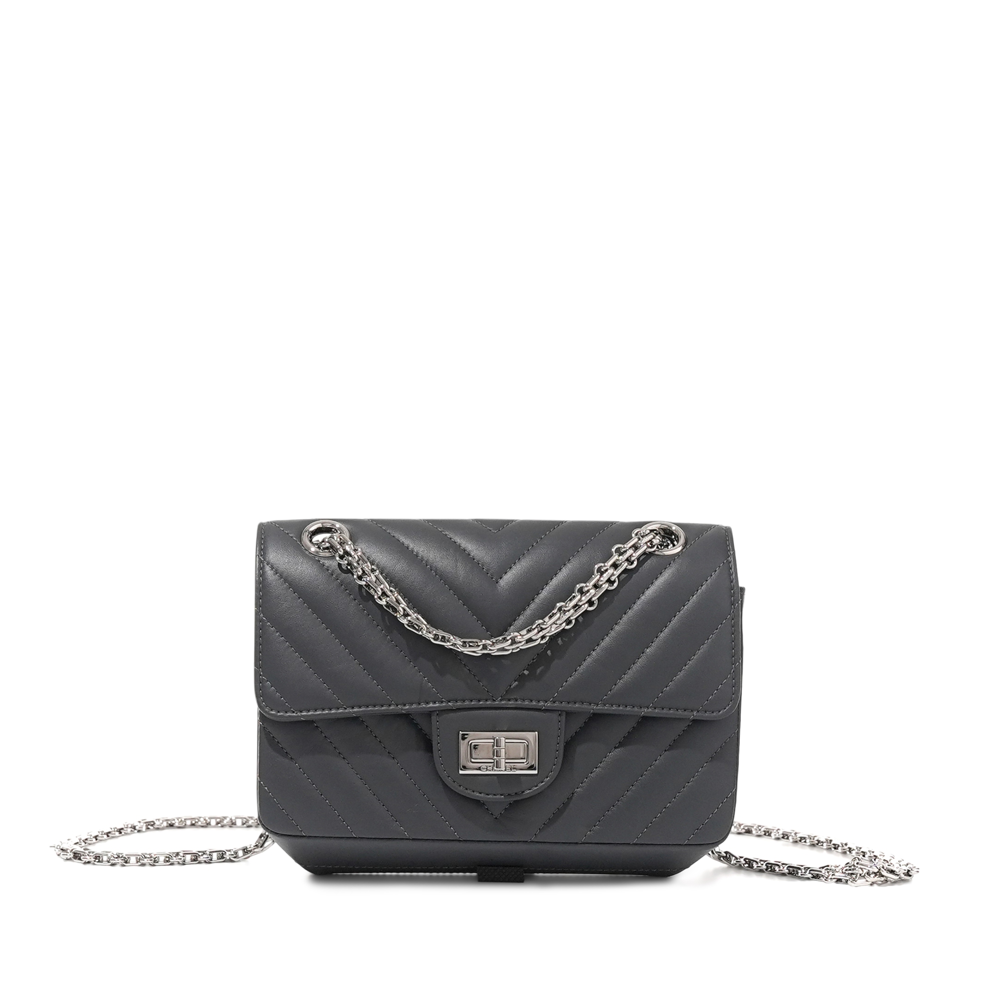 Grey Chevron Calfskin 2.55 Reissue 224 Flap Bag Silver Hardware, 2023