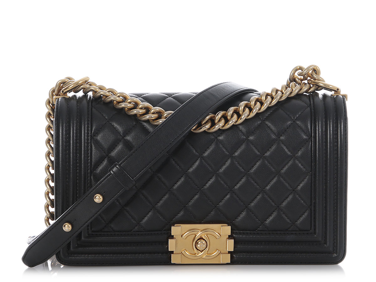 Black Quilted Calfskin Medium Boy Bag Aged Gold Hardware, 2014-2015