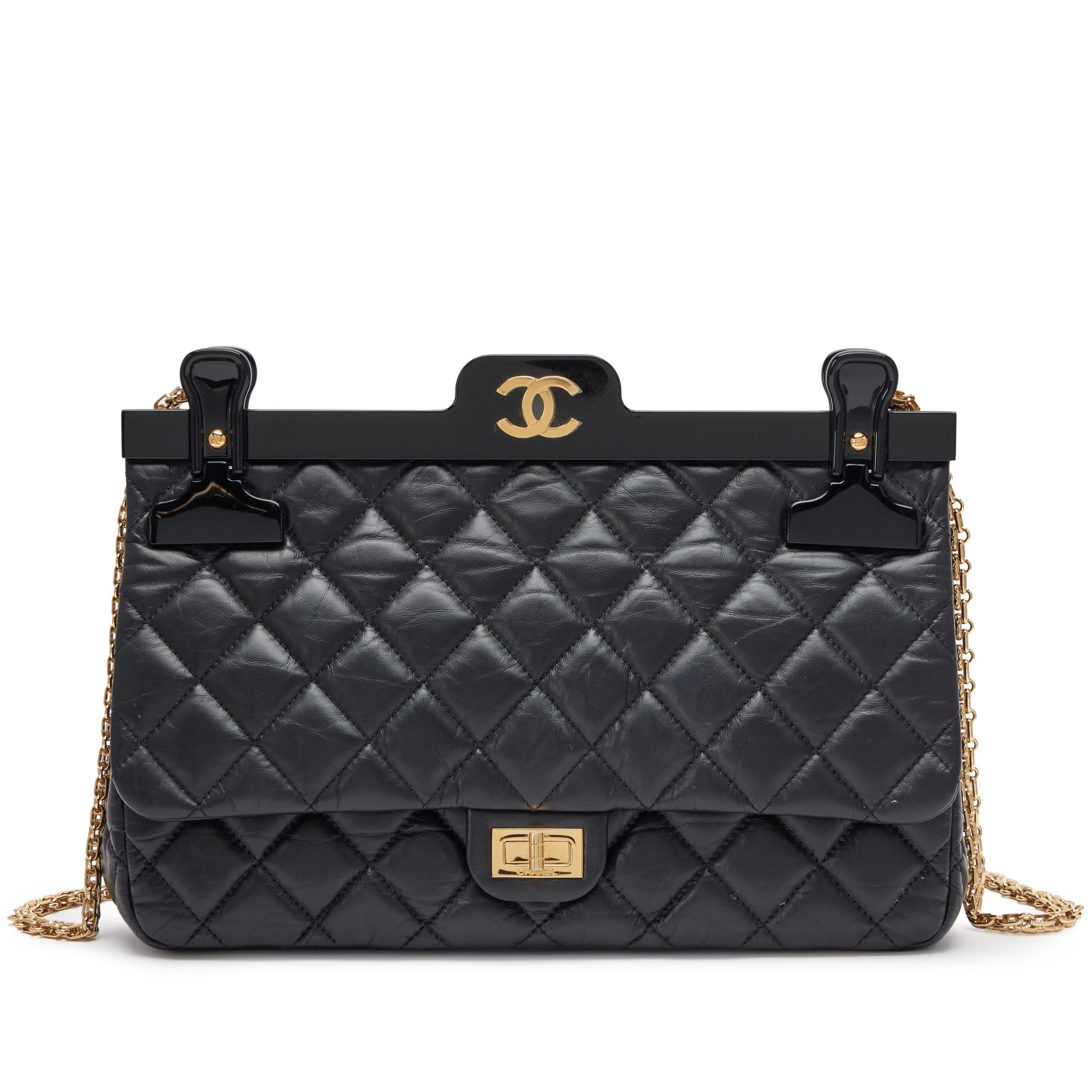 Black Quilted Aged Calfskin 2.55 Reissue 226 Hanger Flap Bag Gold Hardware, 2016-2017