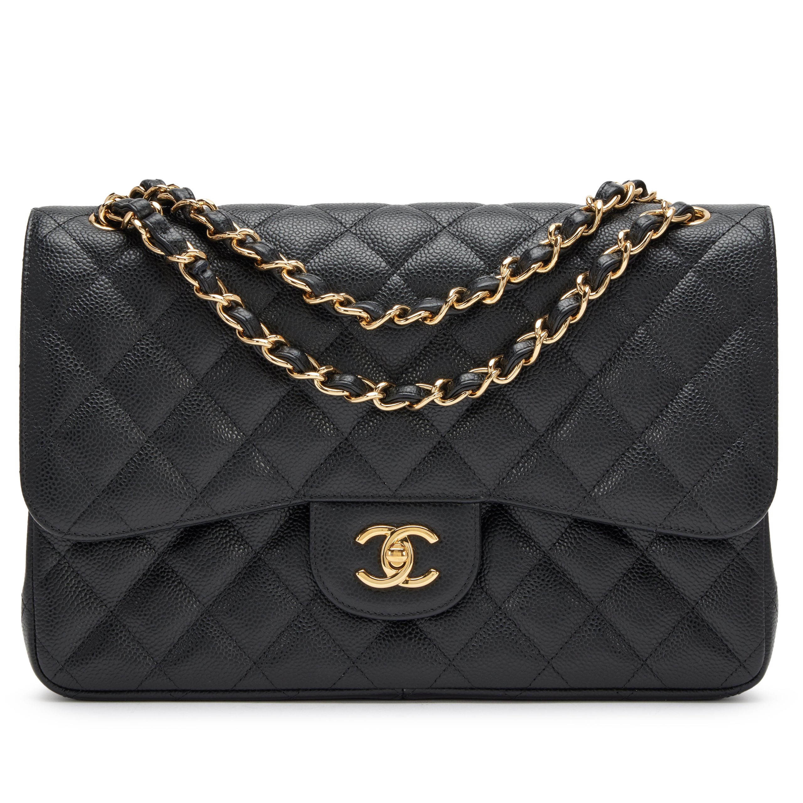Black Quilted Caviar Jumbo Double Flap Bag Gold Hardware, 2014