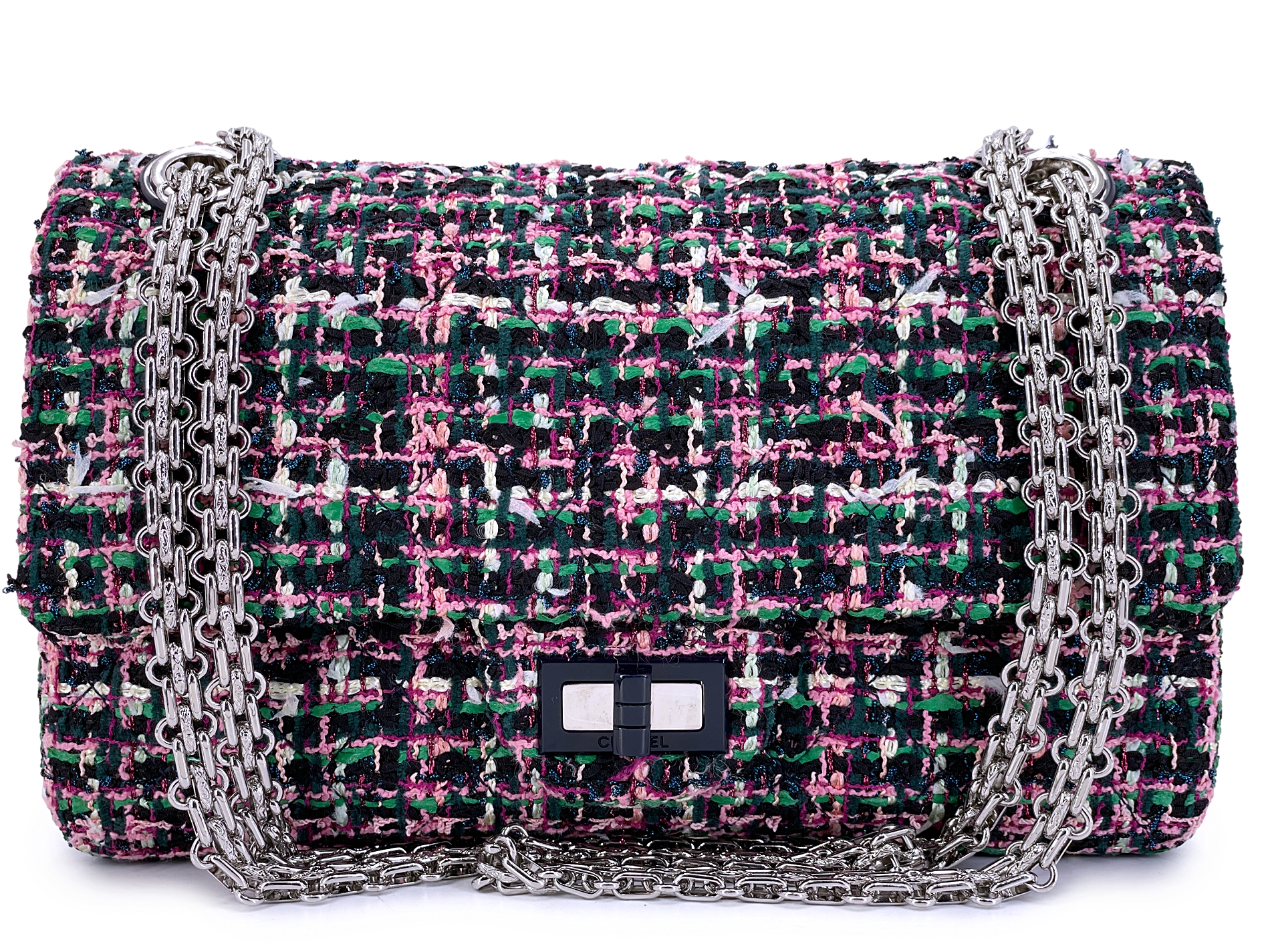 Pink and Green Tweed 2.55 Reissue 225 Flap Bag Silver Hardware, 2019