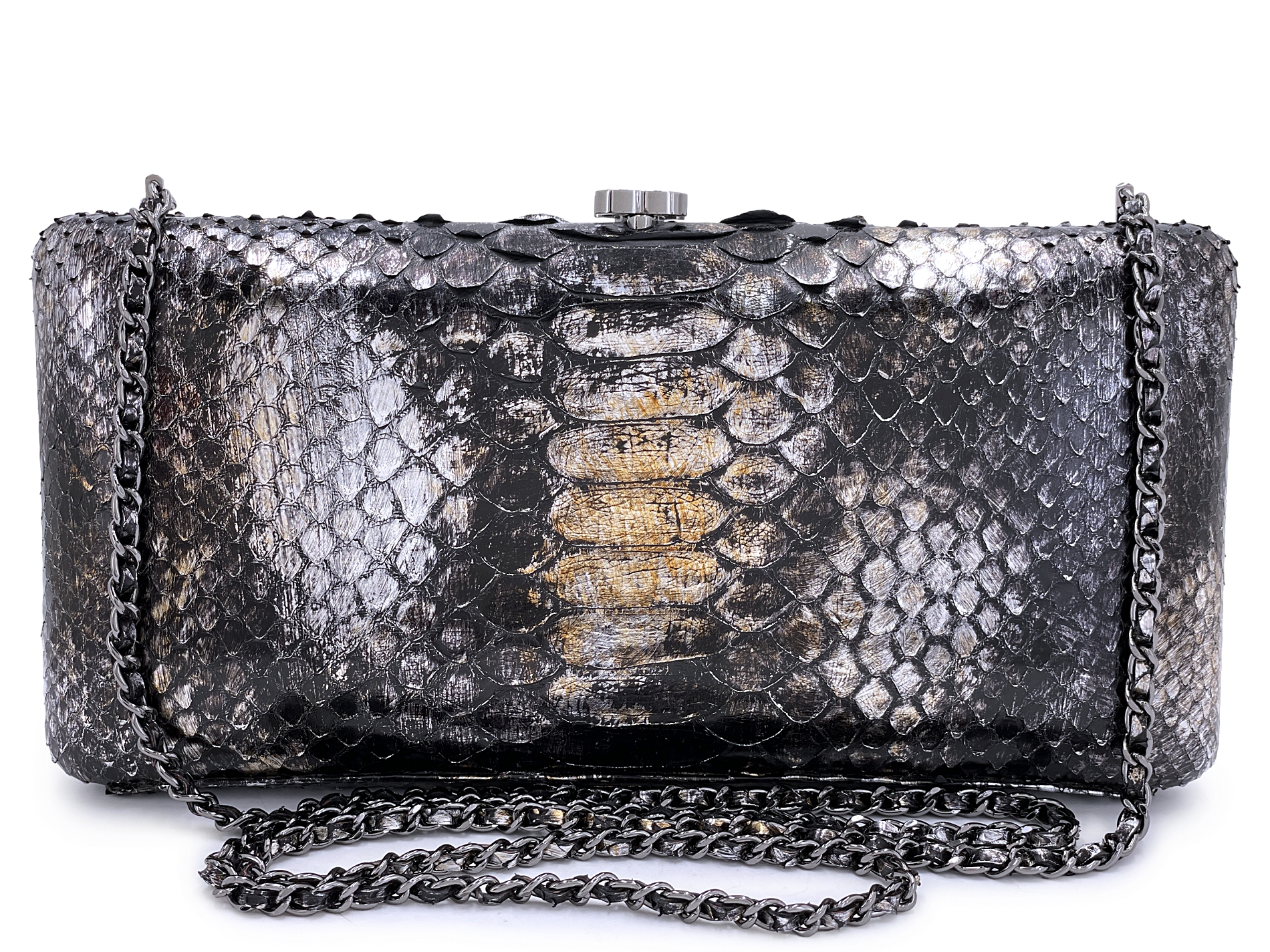 Dark Silver Ombre Python Paris-Edinburgh Clutch on Chain Evening Bag Ruthenium Hardware, 2013-2014