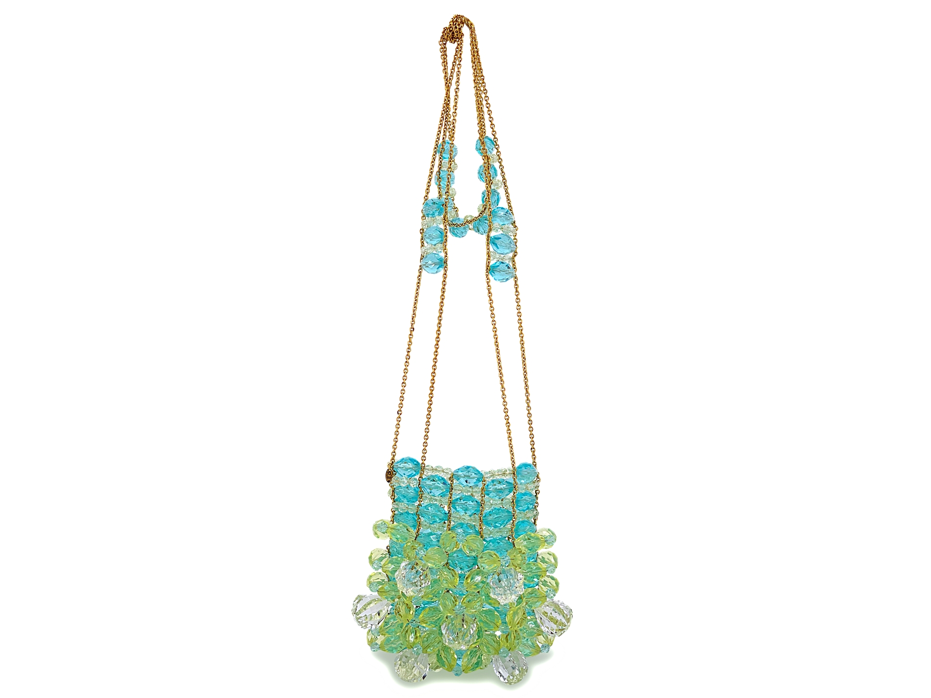 Vintage Blue and Green Lucite Crystal Beaded Evening Bag Gold Hardware, 1997