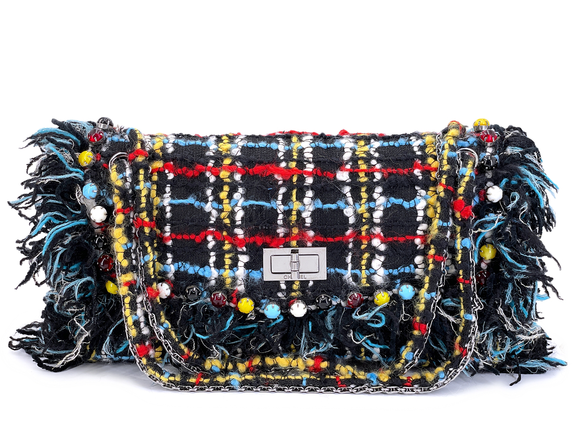 Vintage Multicolor Tweed Fringe 2.55 Reissue Flap Bag Ruthenium Hardware, 2007-2008